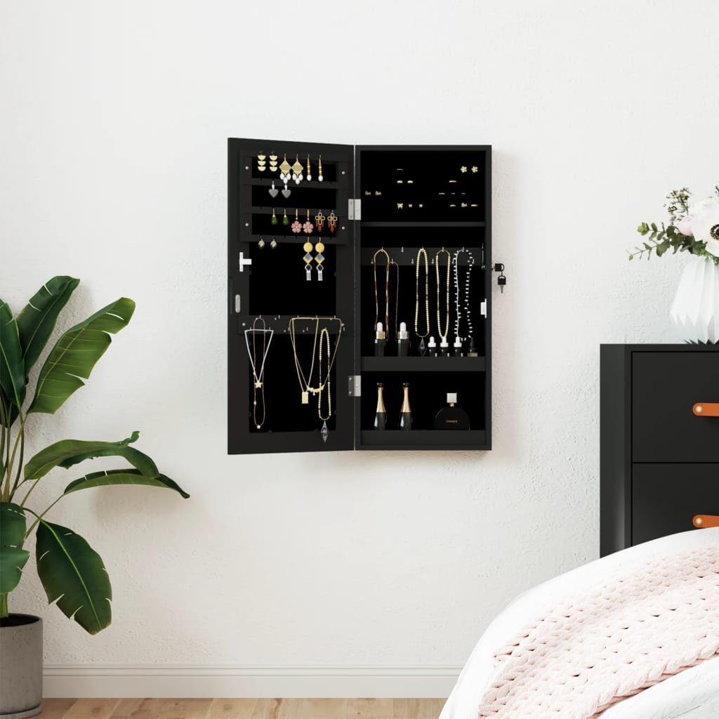 Walplus Wood Mirror Jewellery Cabinet - Black - 30 x 8.5 x 67 cm