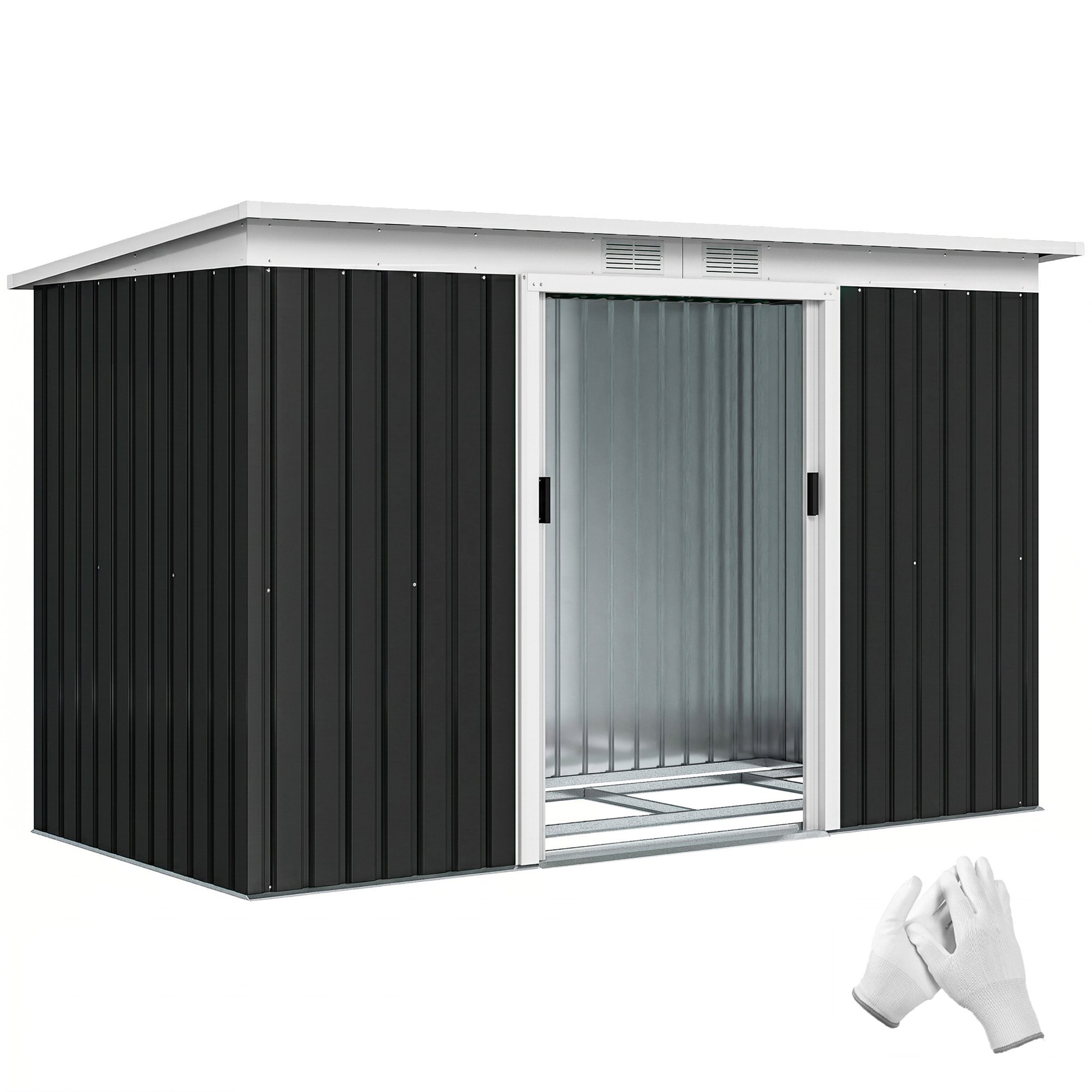Outsunny Metal Waterproof Garden Shed with Foundation Kit - Dark Grey