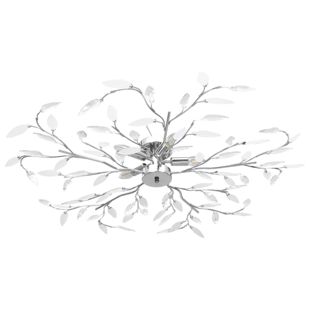 Walplus Ceiling Lamp with Acrylic Crystal Leaf Arms for 5 E14 Bulbs - White