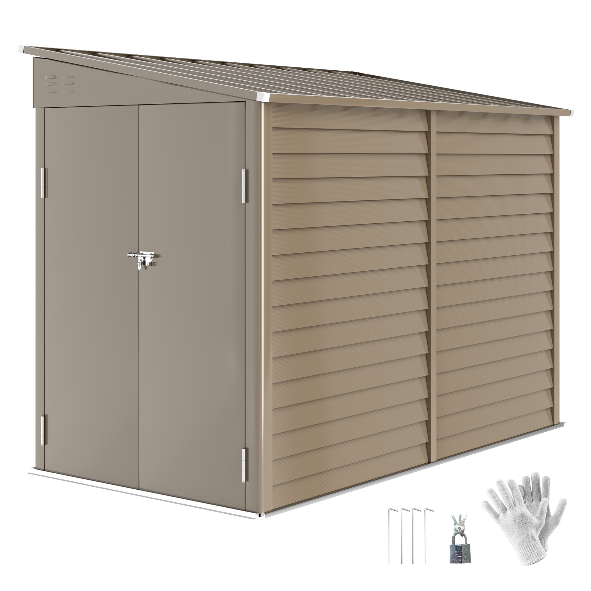 Outsunny Metal Garden Shed with Foundation Kit and Lockable Doors - Brown