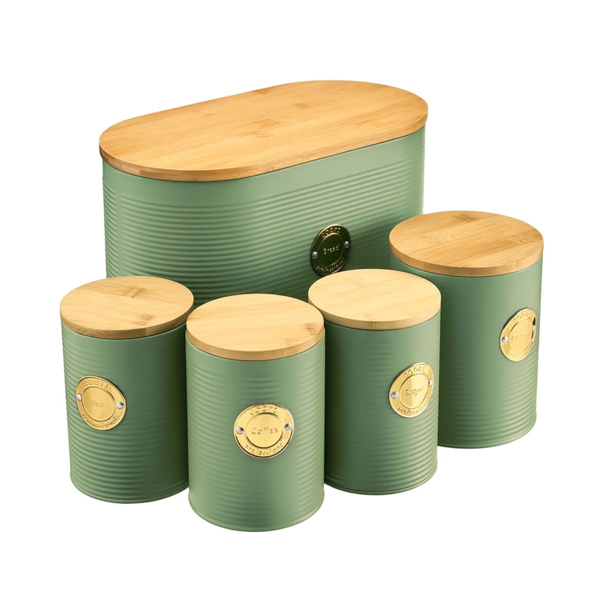 Cooks Professional 5 Piece Ribbed Kitchen Storage Set - Green/Gold