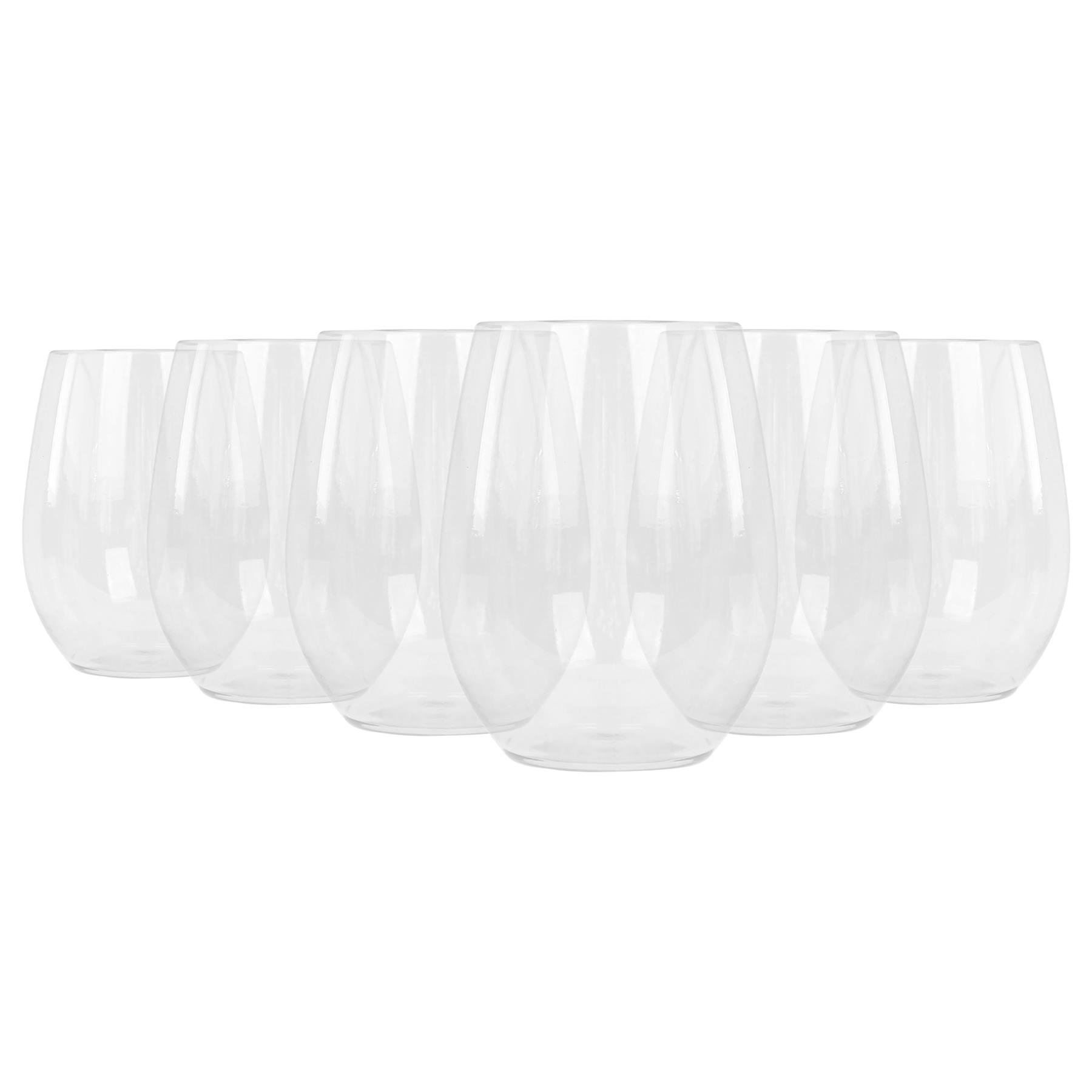 Argon Tableware Reusable Plastic Stemless Wine Glasses -  Pack of 6