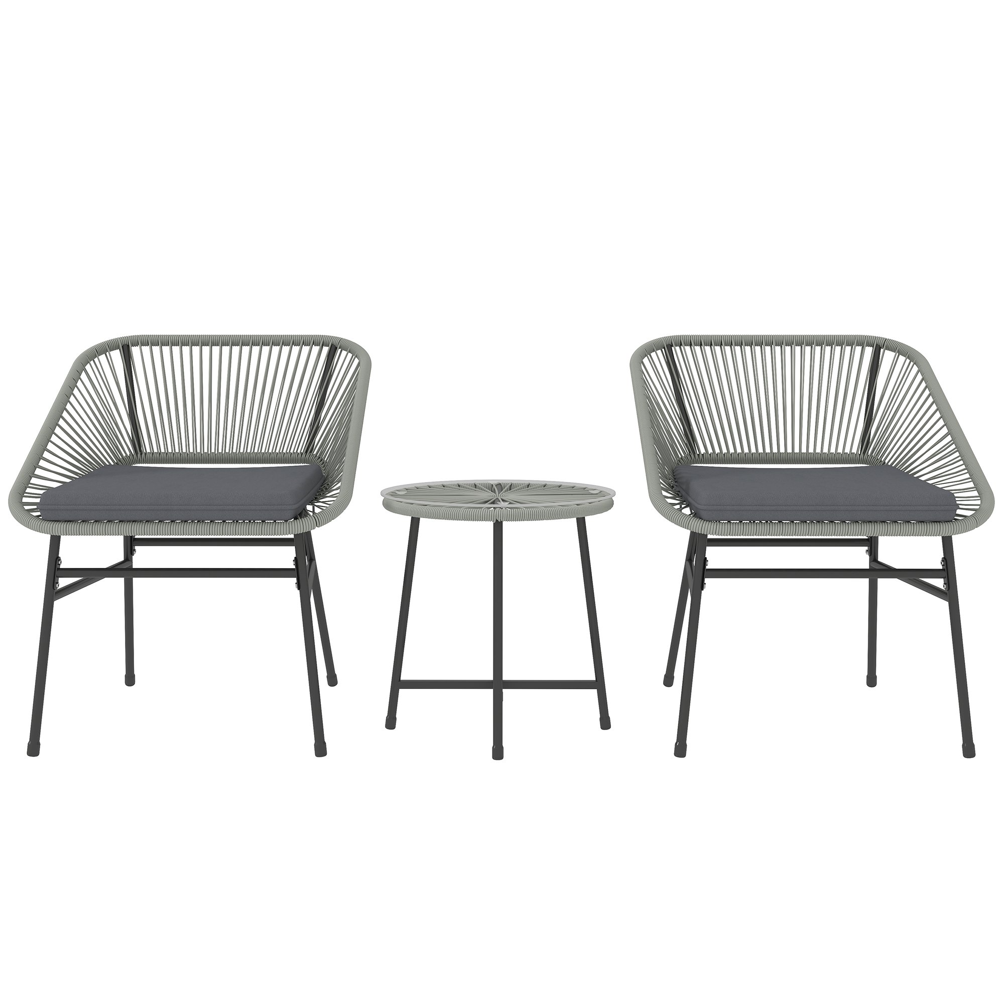 Outsunny 3 Piece Rattan Garden Bistro Set with Cushions - Light Grey
