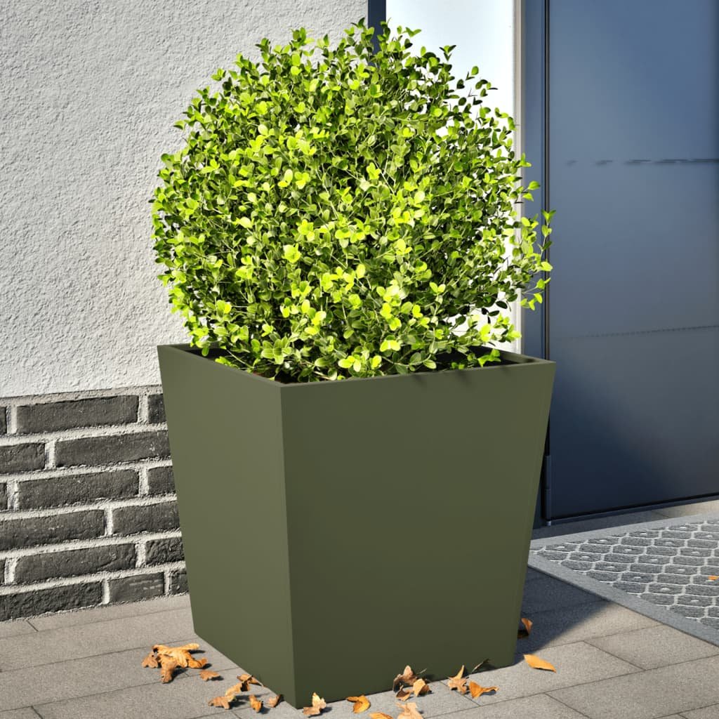 Walplus Pack of 2 Steel Garden Planter - Olive Green - 50 x 50 x 50 cm