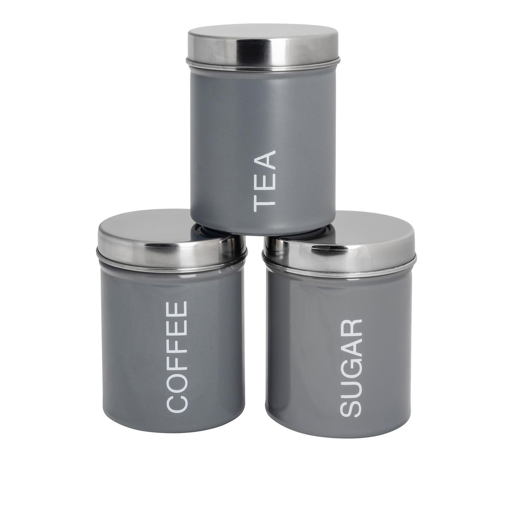 Harbour Housewares Round Metal Kitchen Tea Coffee Sugar Canisters - Grey