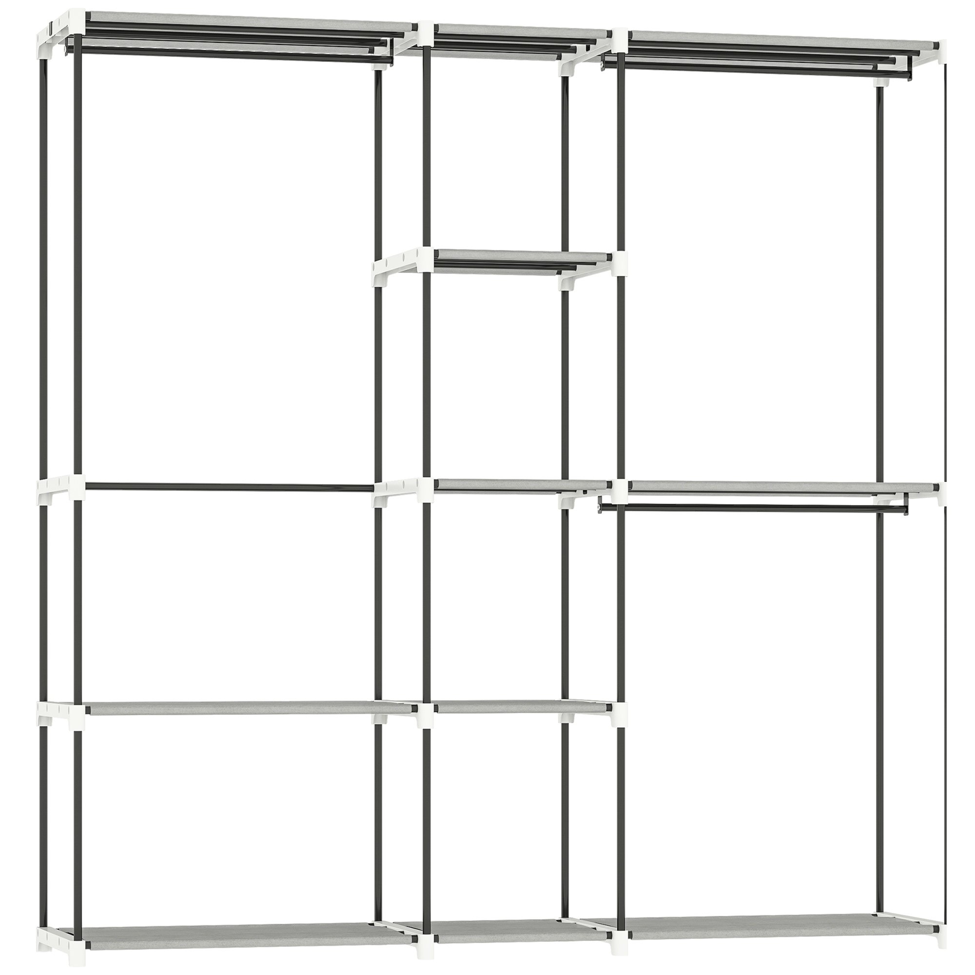 HOMCOM Open Wardrobe with 8 Shelves and 3 Hanging Rails - Light Grey