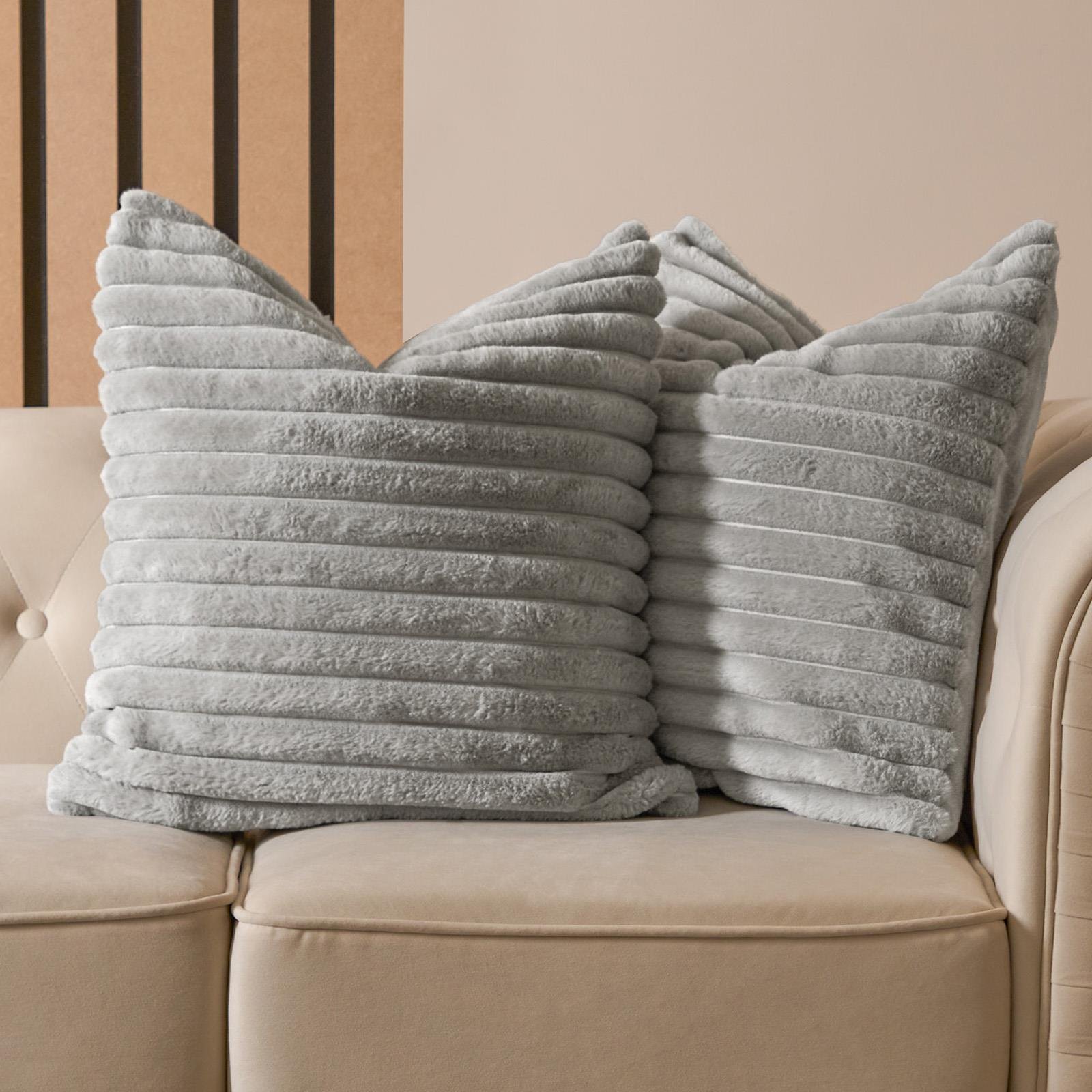 OHS 2 Pack Faux Fur Thick Rib Cushion Covers 45 x 45cm - Grey