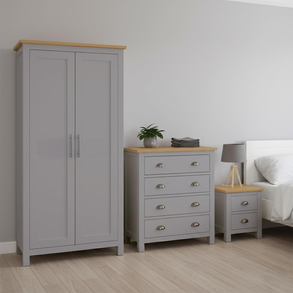 Home Treats Berlin Bedroom Furniture Set 3 Piece - Grey & Pine