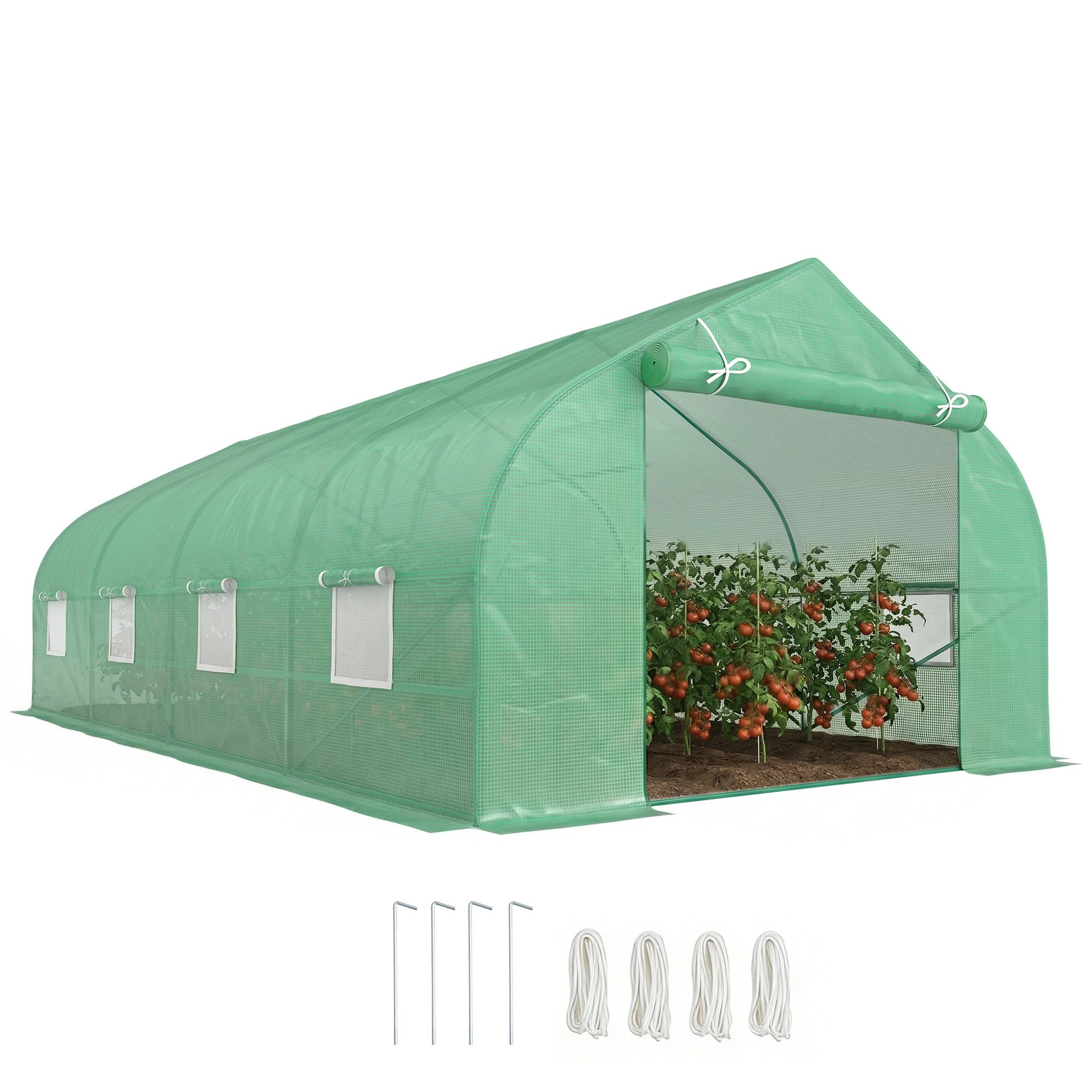 Outsunny Polytunnel Greenhouse with Windows and Door - Green