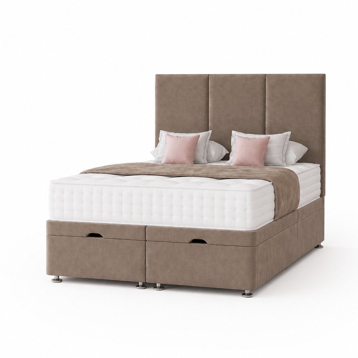 Comfy Deluxe 4ft Small Double End‑lift Ottoman Plush Storage Bed Set - Beige