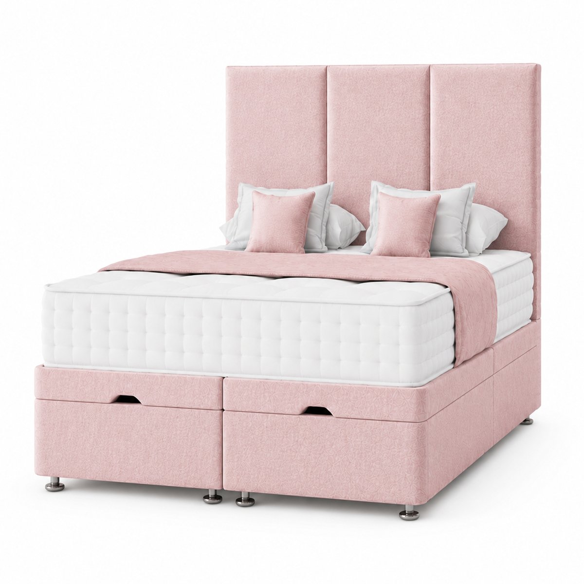 Comfy Deluxe 2ft6 Small Single End‑lift Ottoman Plush Storage Bed Set - Pink