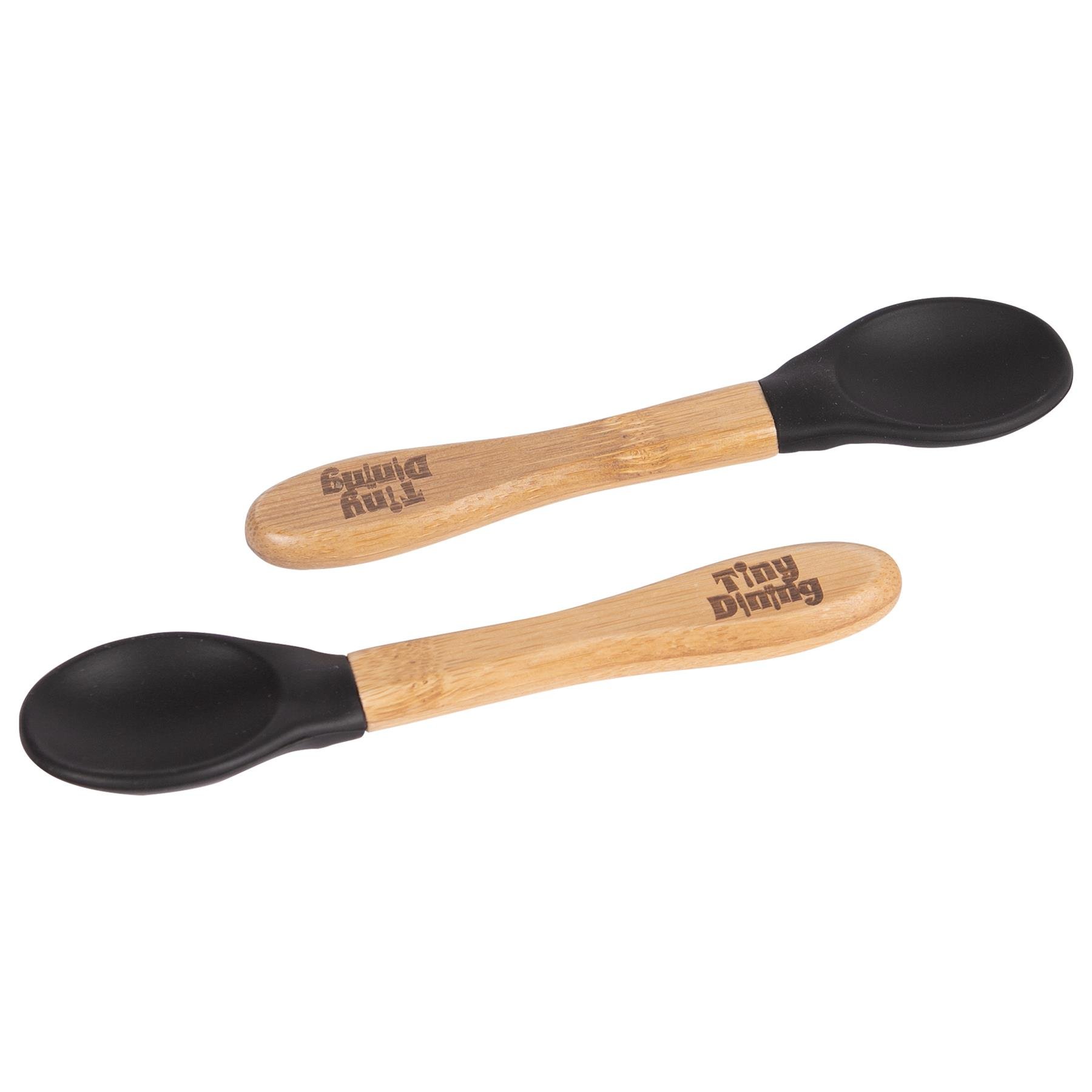 Tiny Dining Children's Bamboo Silicone Tip Spoons - Black - Pack of 2