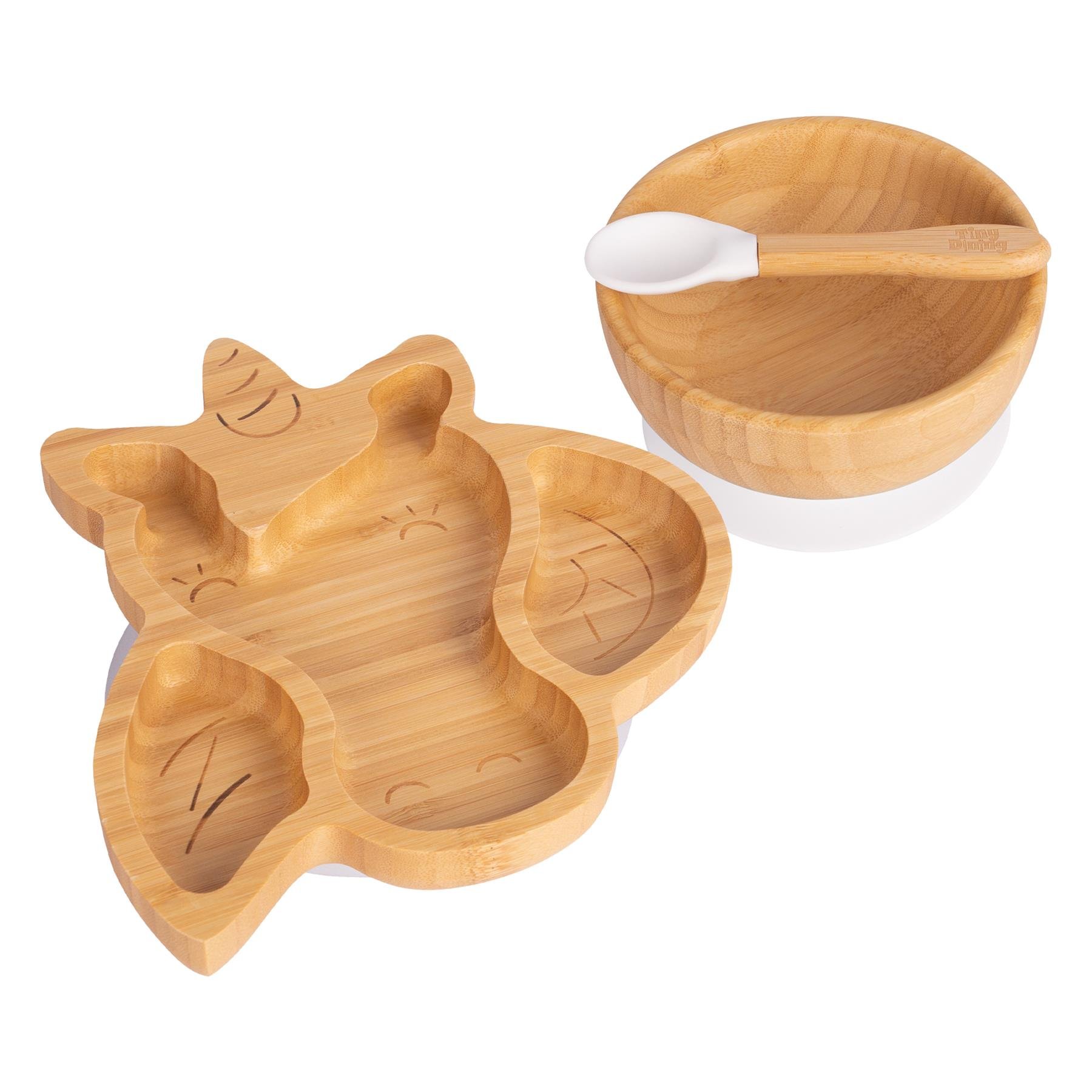 Tiny Dining Children's Bamboo Suction Unicorn Dinner Set - White