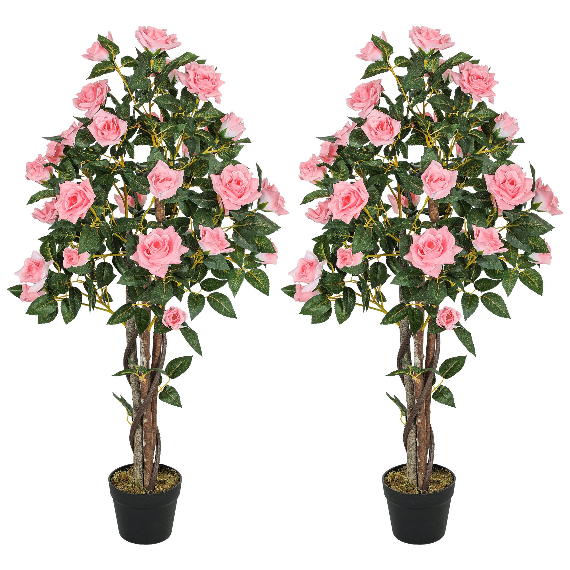 HOMCOM Set of 2 Artificial Rose Trees - Pink