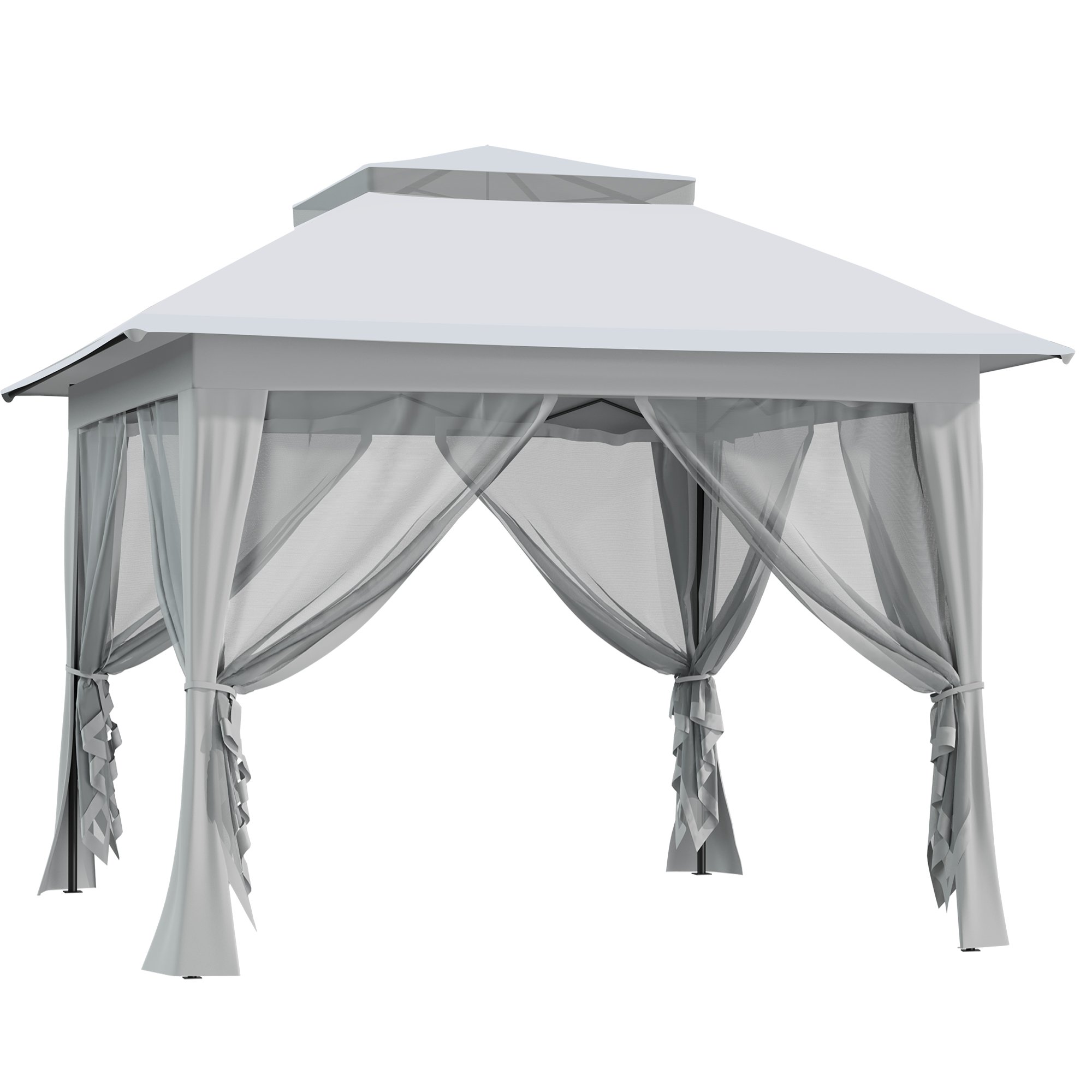 Outsunny Steel Pop Up Netting Gazebo – Light Grey