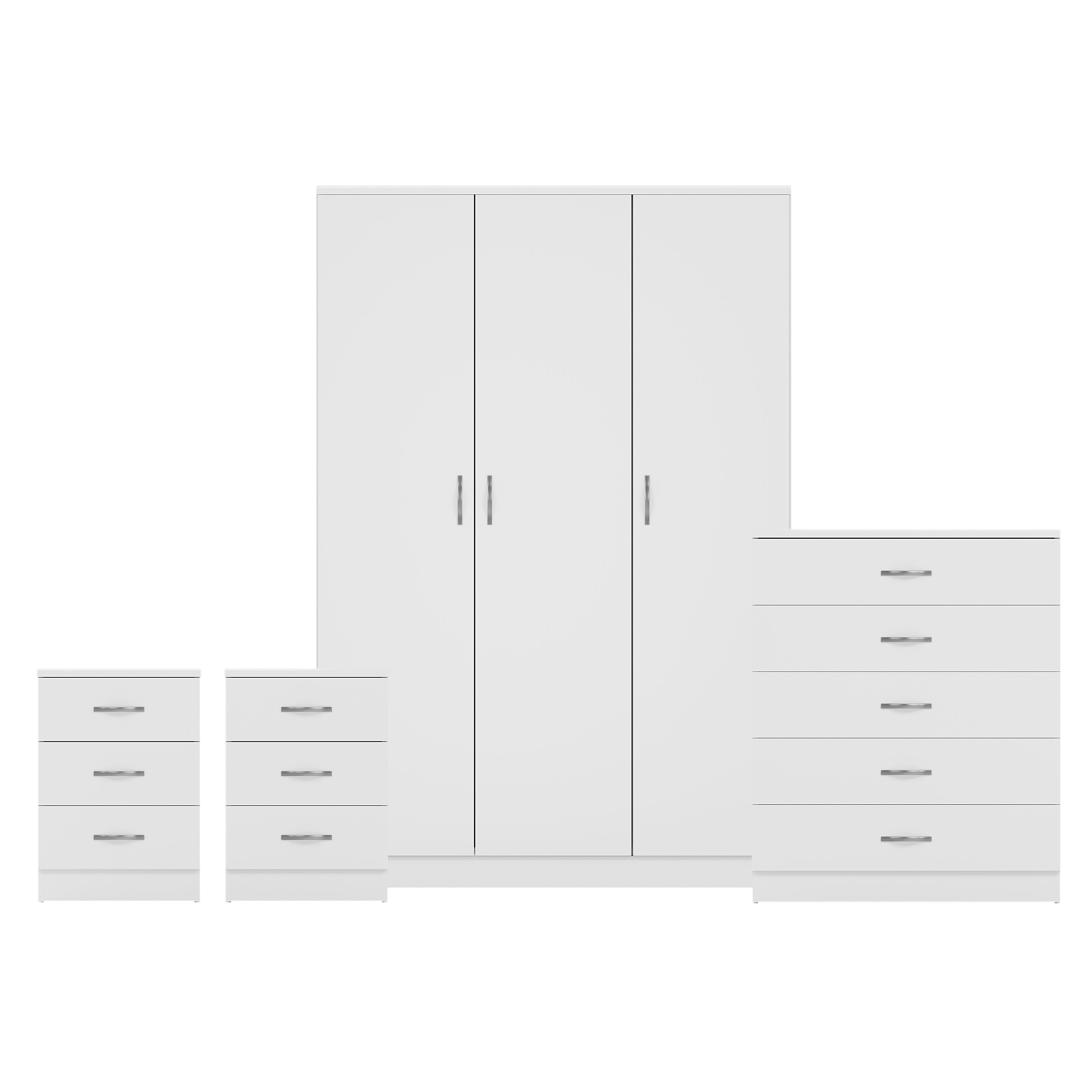 Vida Designs Riano Bedroom Set (Bedsides, 5 Drawer Chest, 3 Door Wardrobe)-White