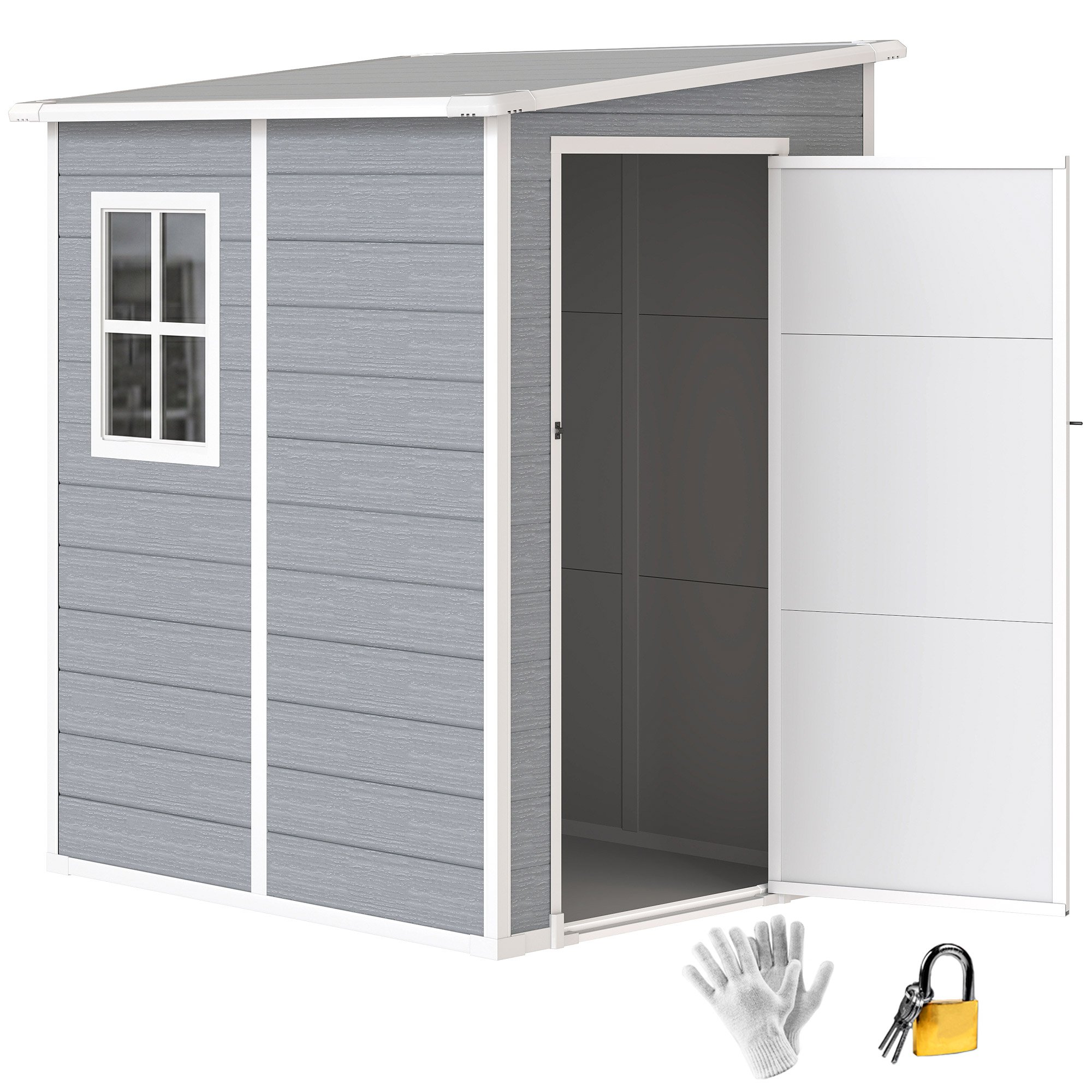 Outsunny Plastic Garden Shed with Floor for Patio Lawn Outdoor - Grey