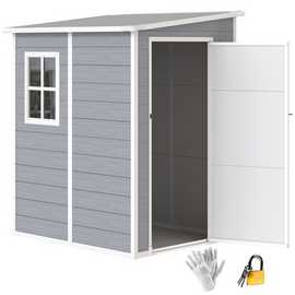 Outsunny Plastic Garden Shed with Floor for Patio Lawn Outdoor - Grey
