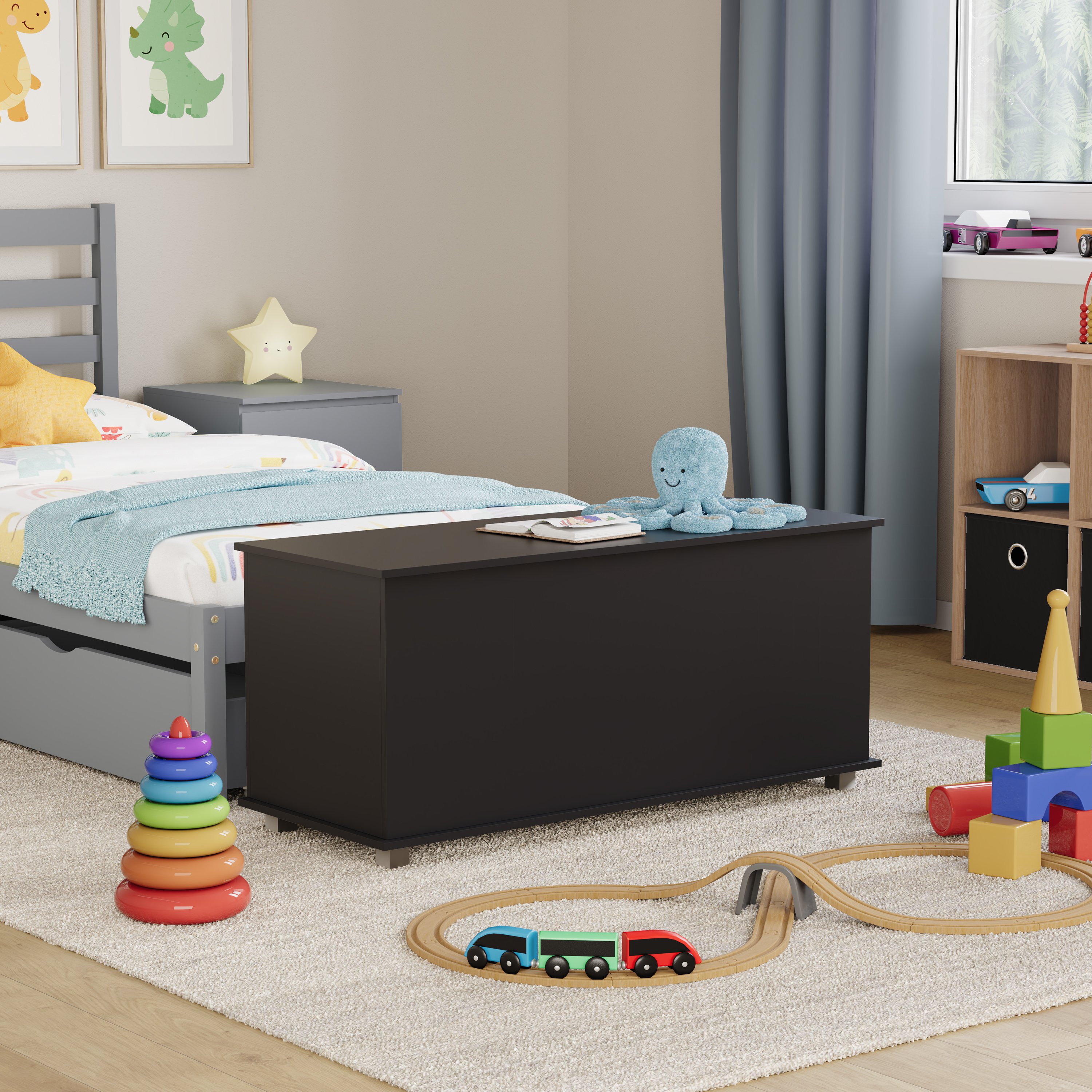 Vida Designs Leon Storage Ottoman Wooden Toy Box - Black