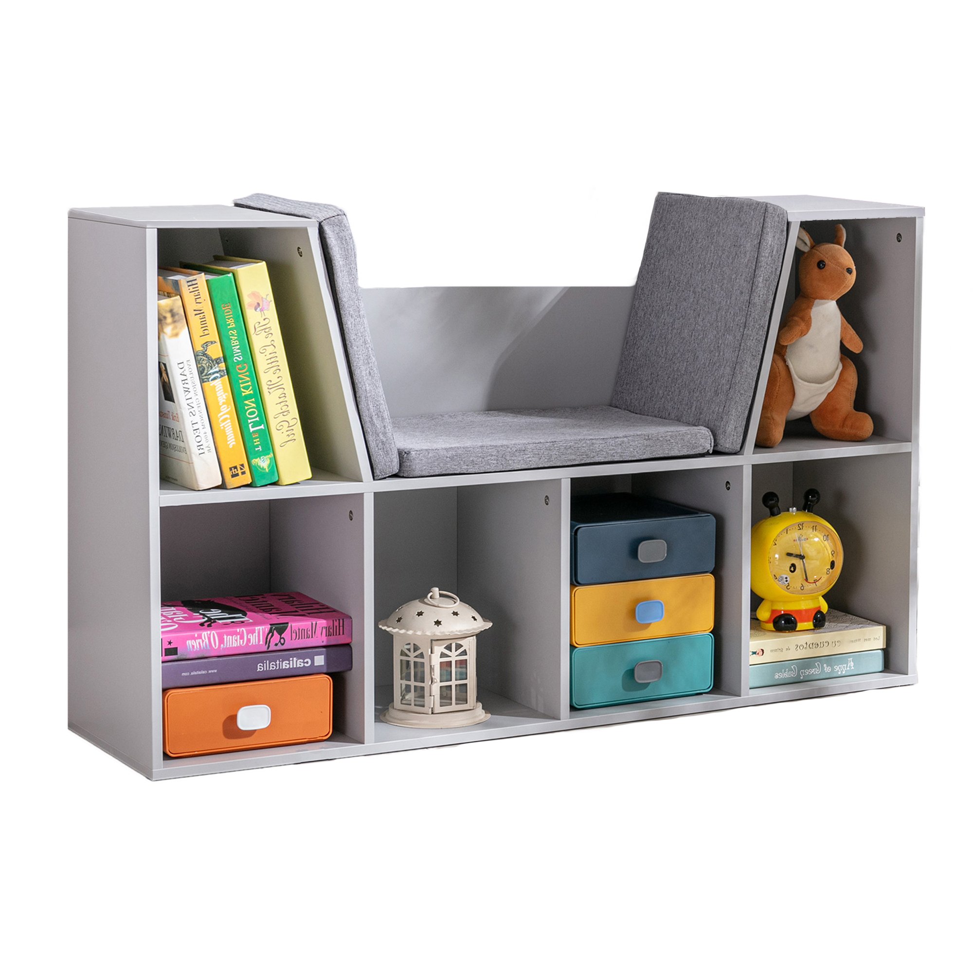 HOMCOM Six Compartments Storage Cabinet Kids Bookcase for Toys Books - Grey