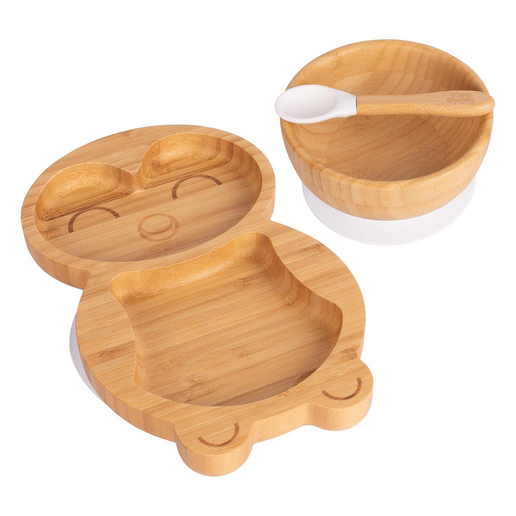 Tiny Dining Children's Bamboo Suction Penguin Dinner Set - White