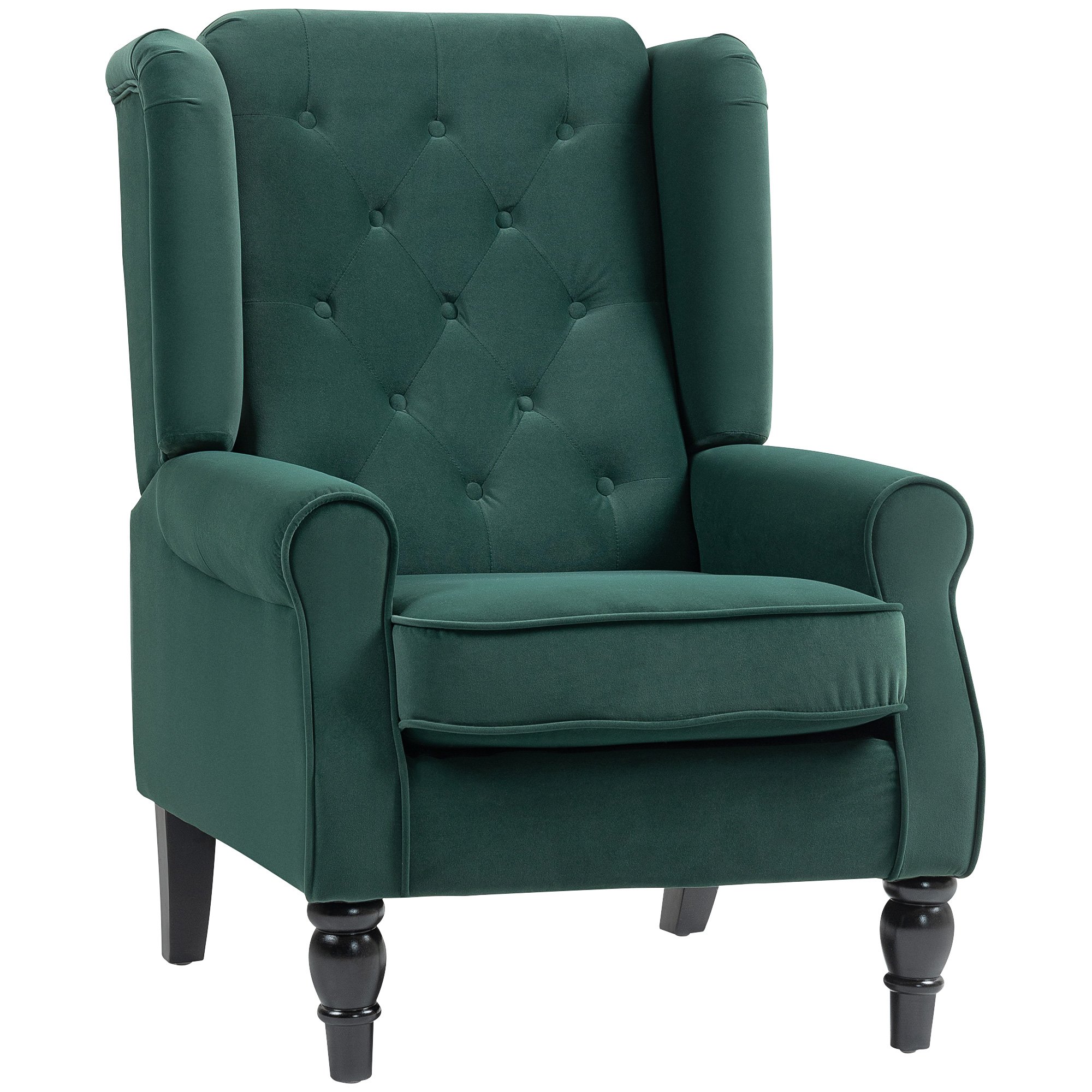 HOMCOM Wooden Button Tufted Velvet Armchair for Living Room - Green