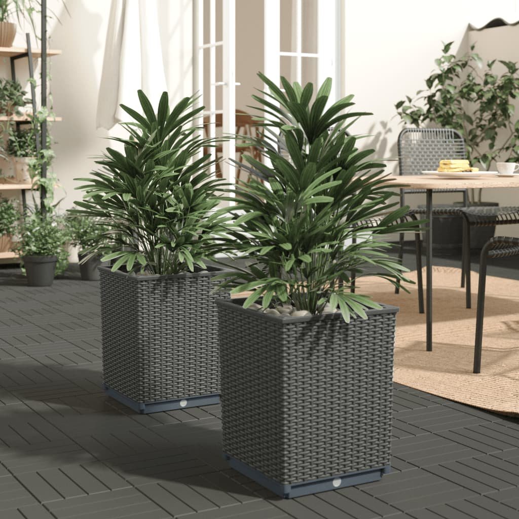 Walplus Pack of 2 Polypropylene Garden Planter - Black - 30 x 30 x 37 cm