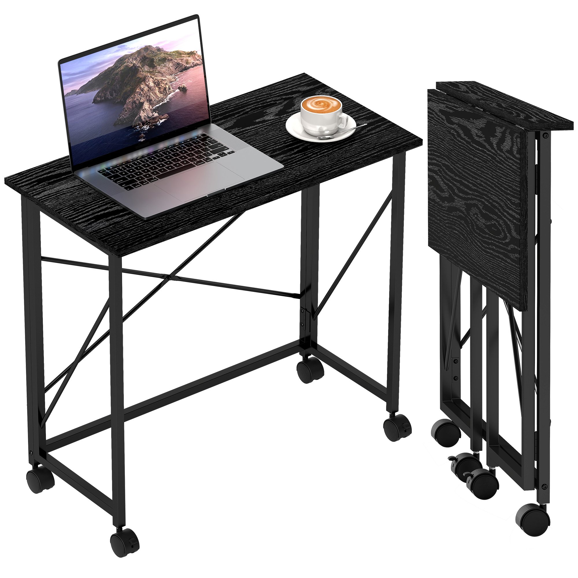 HOMCOM Mdf Foldable Computer Desk with Wheels - Black