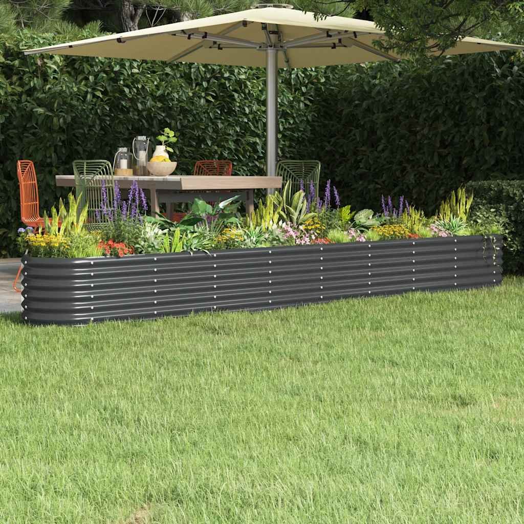 Walplus Galvanised Steel Raised Garden Bed - Anthracite - 332 x 40 x 36 cm