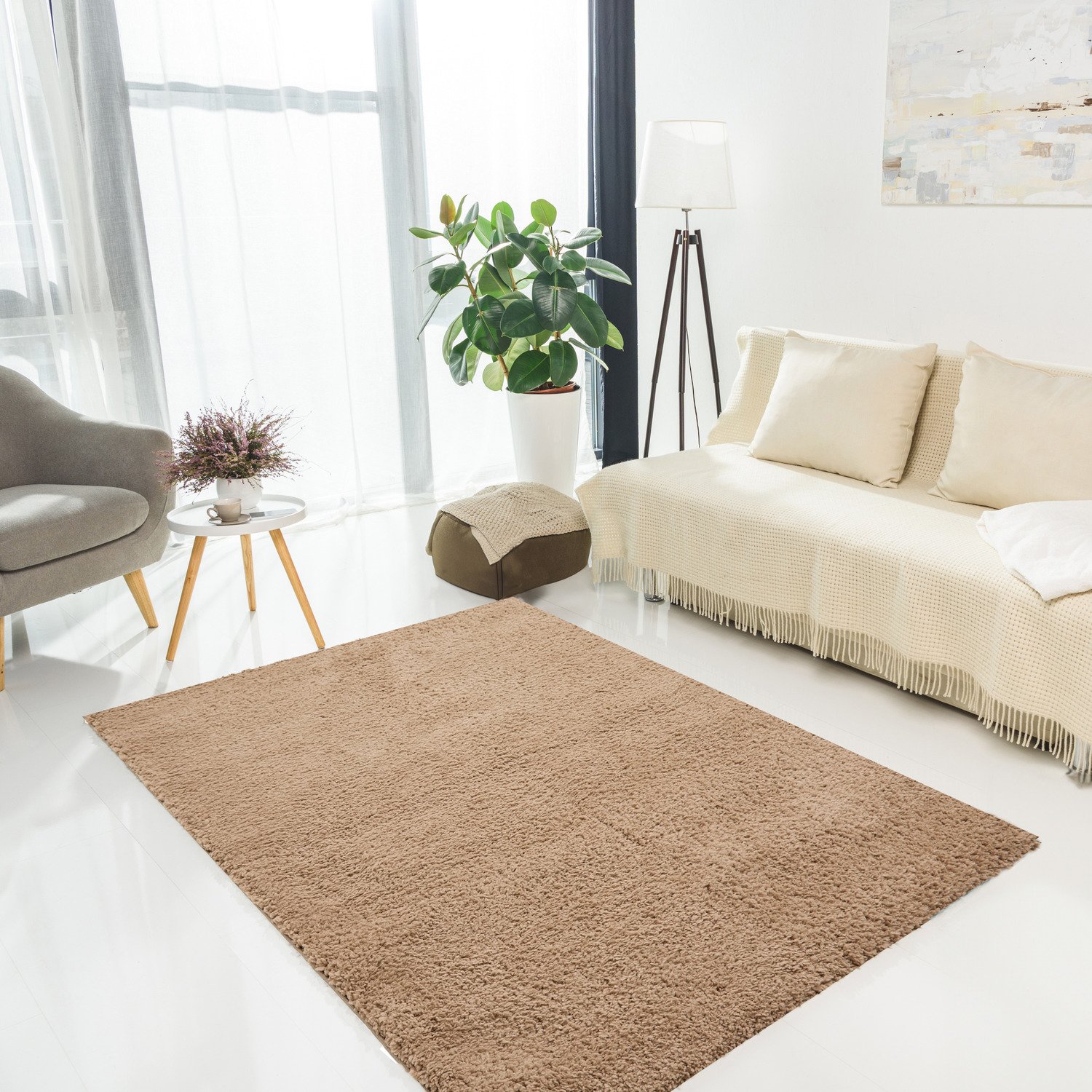 DS Living Cloud Luxe Plain Shaggy Rug - Latte - 160x120cm