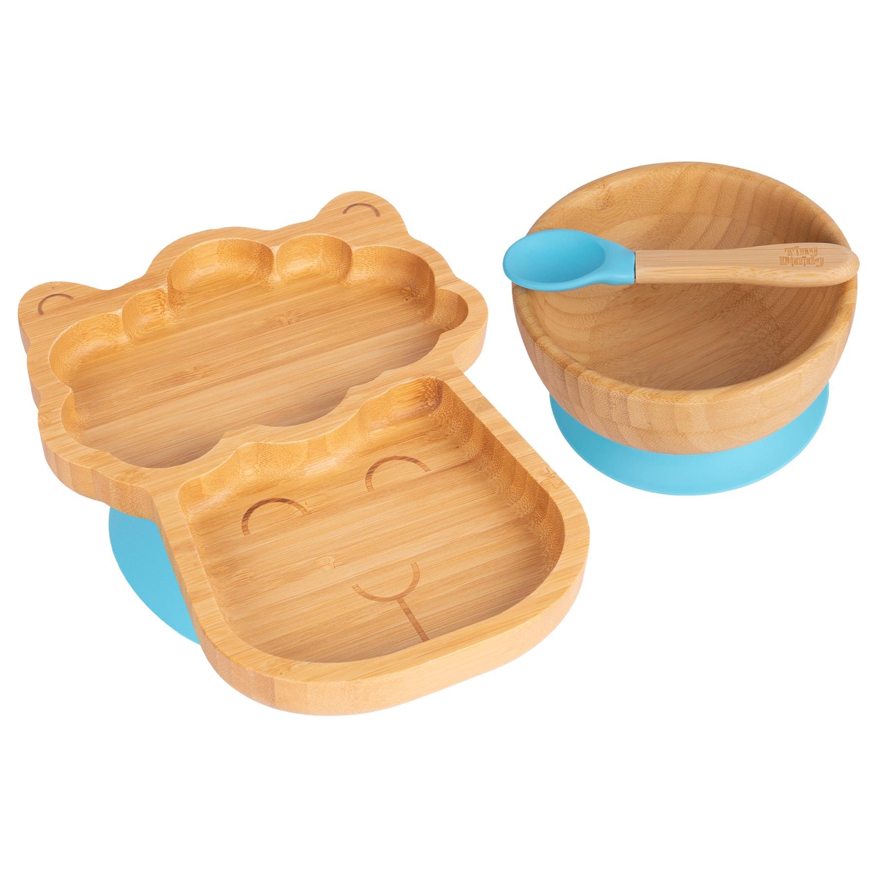 Tiny Dining Children's Bamboo Suction Llama Dinner Set - Blue