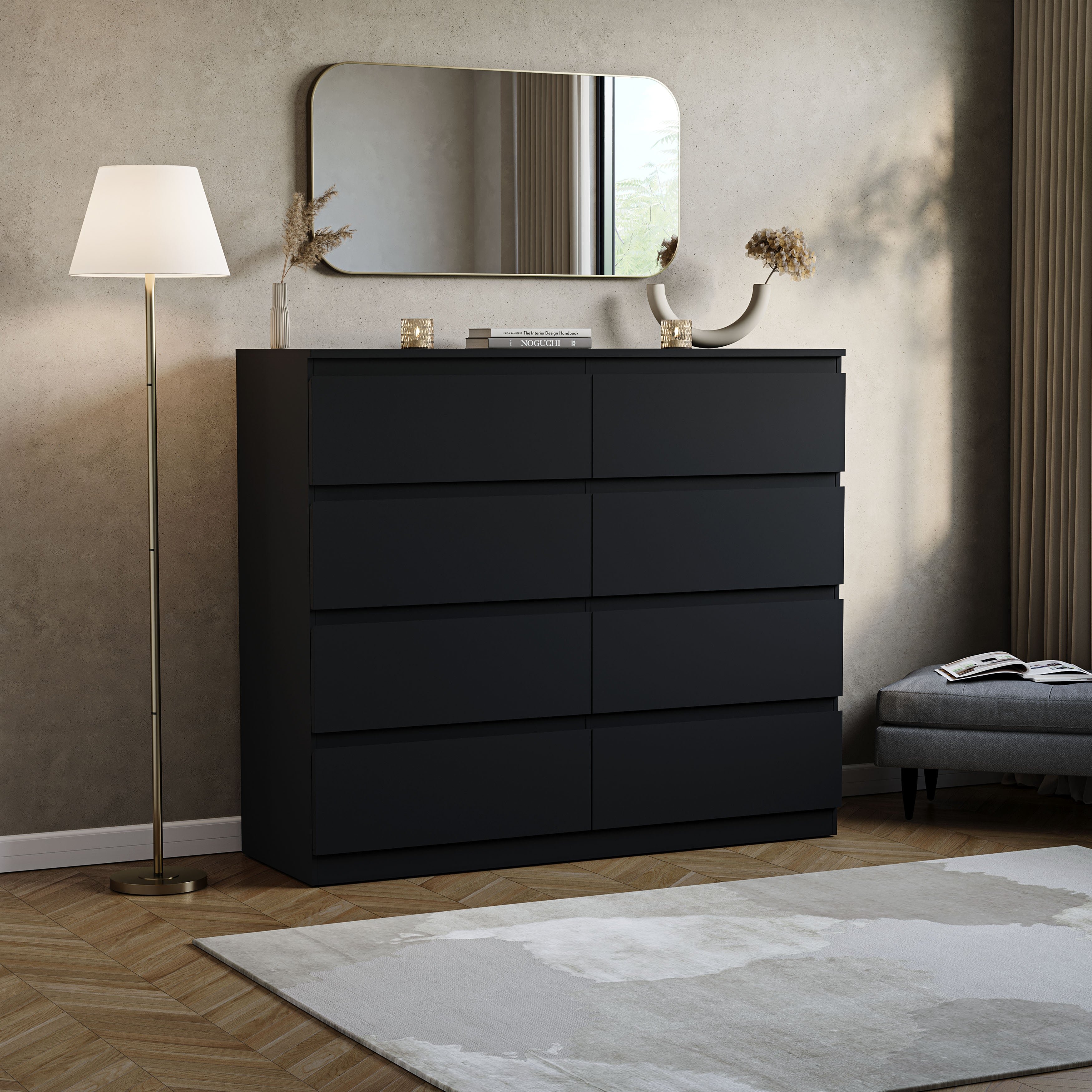 Vida Designs Denver 8 Drawer Chest - Black