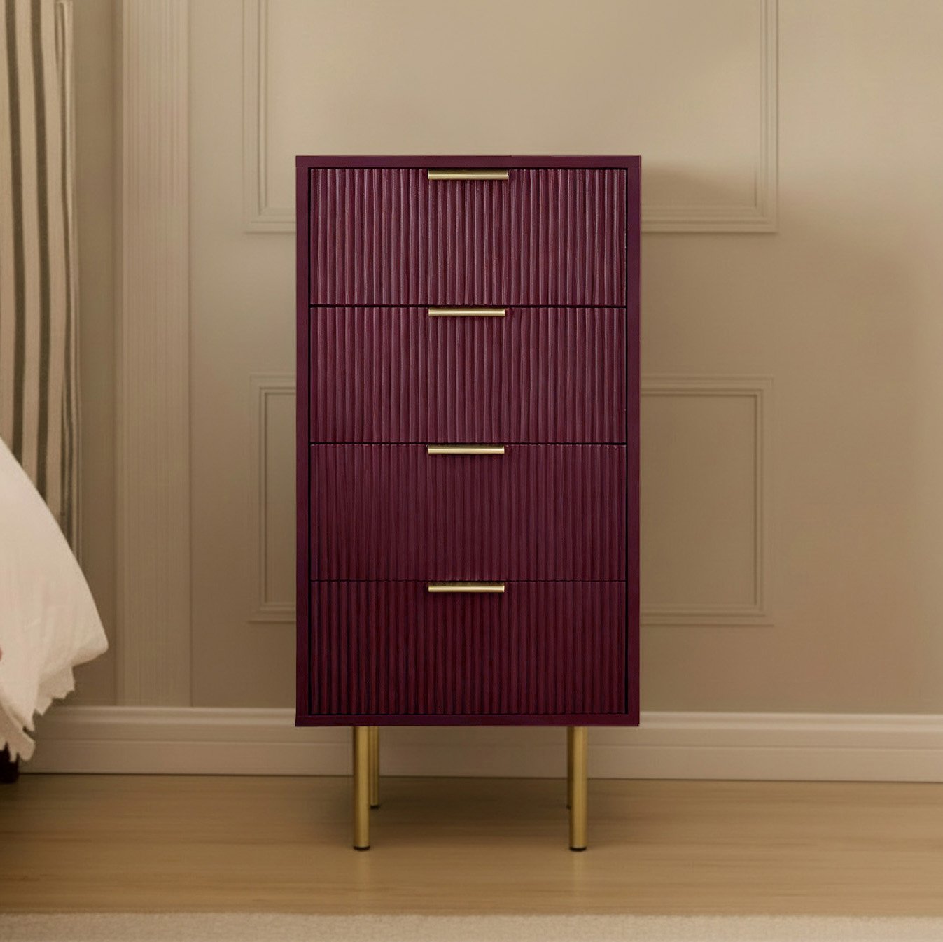 OHS Ribbed Engineered Wood 4 Drawer Unit - Dark Berry