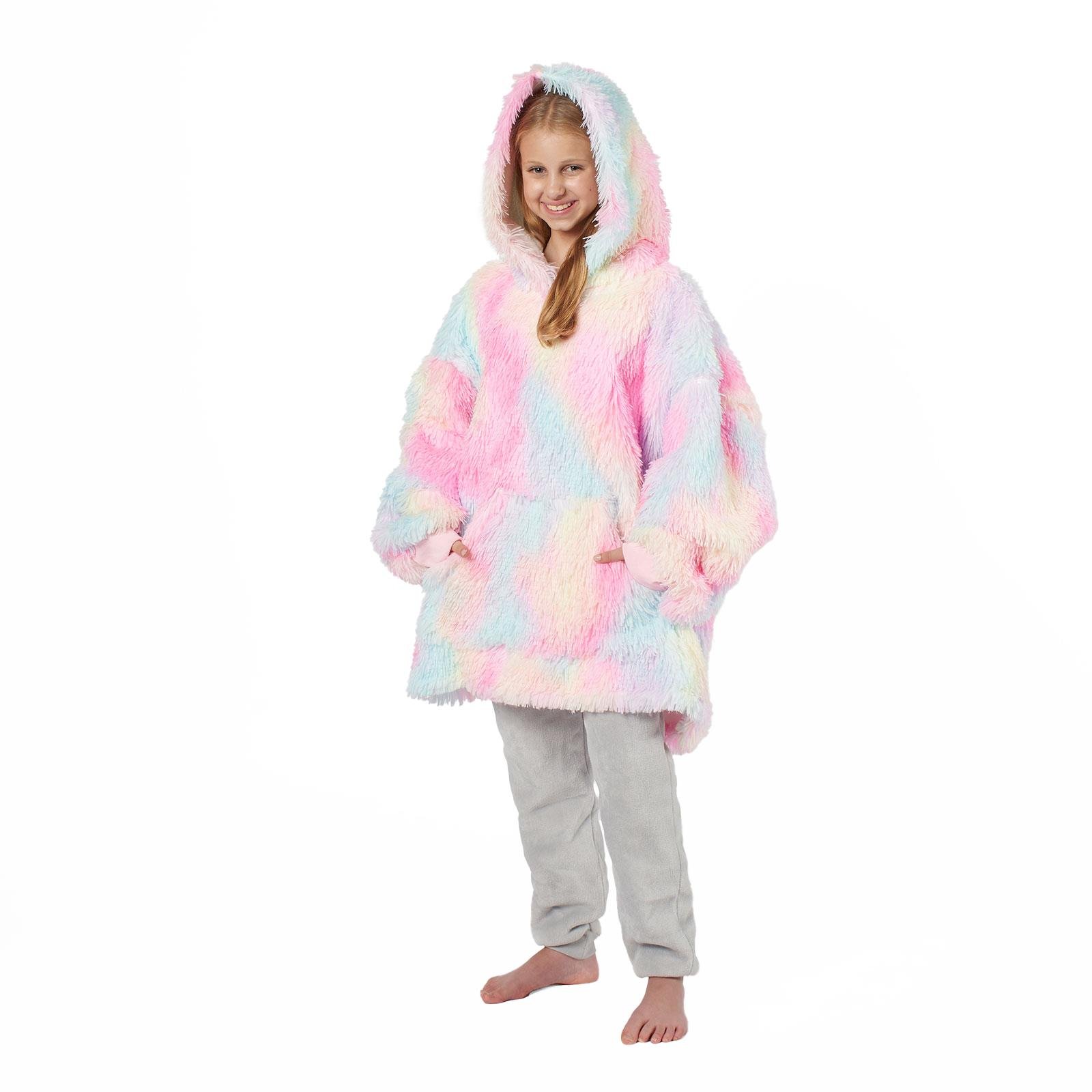 OHS Kids Tie Dye Fluffy Hoodie Blanket - One Size - Multi