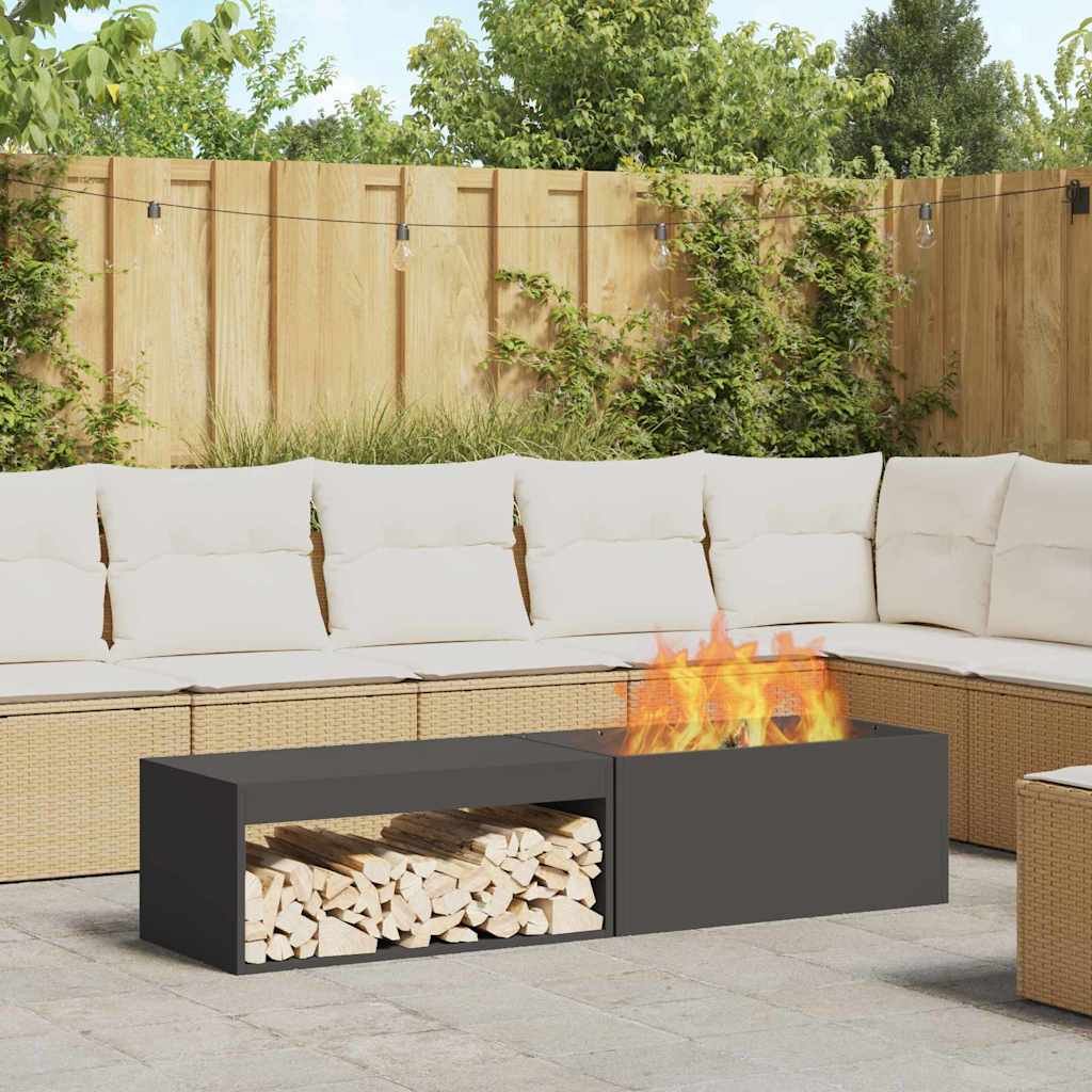 Walplus Steel Fire Pit - Black - 160 x 45 x 35 cm