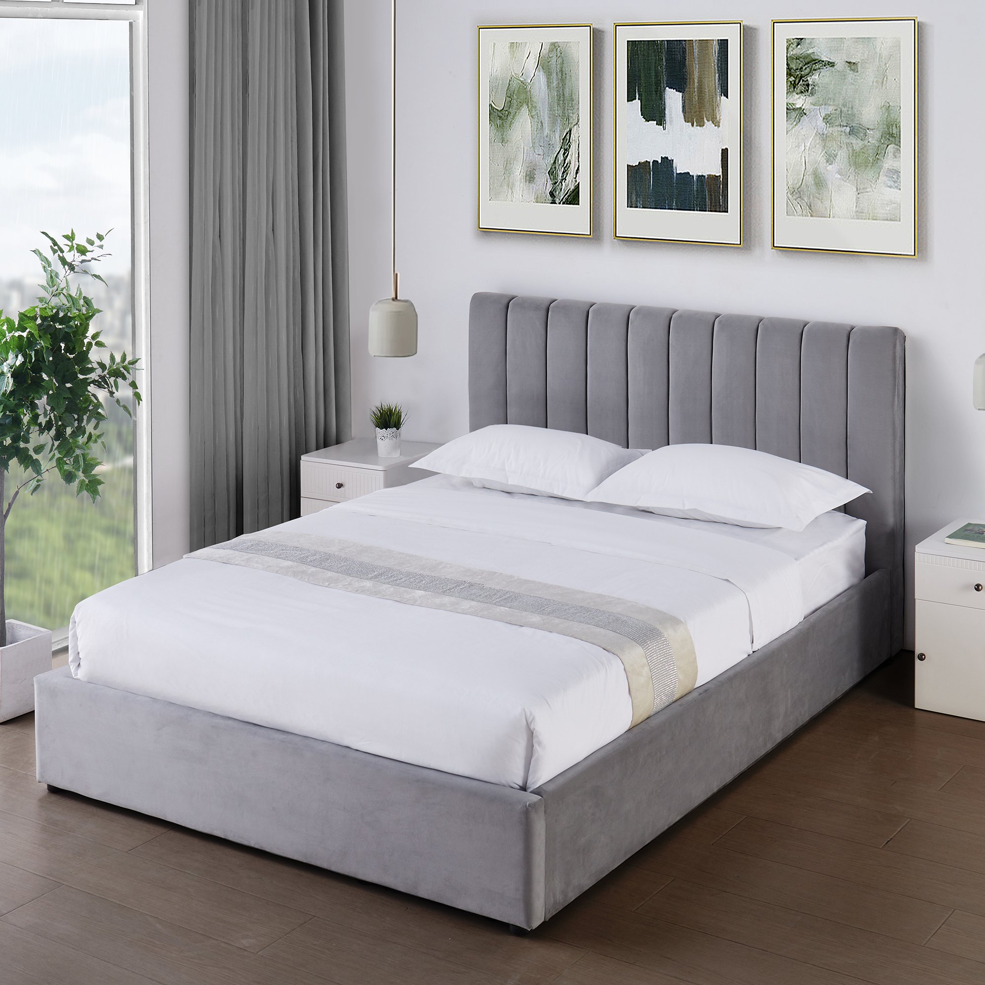 Artemis Home Corwin Grey Velvet 150cm King Ottoman Storage Bed - Grey