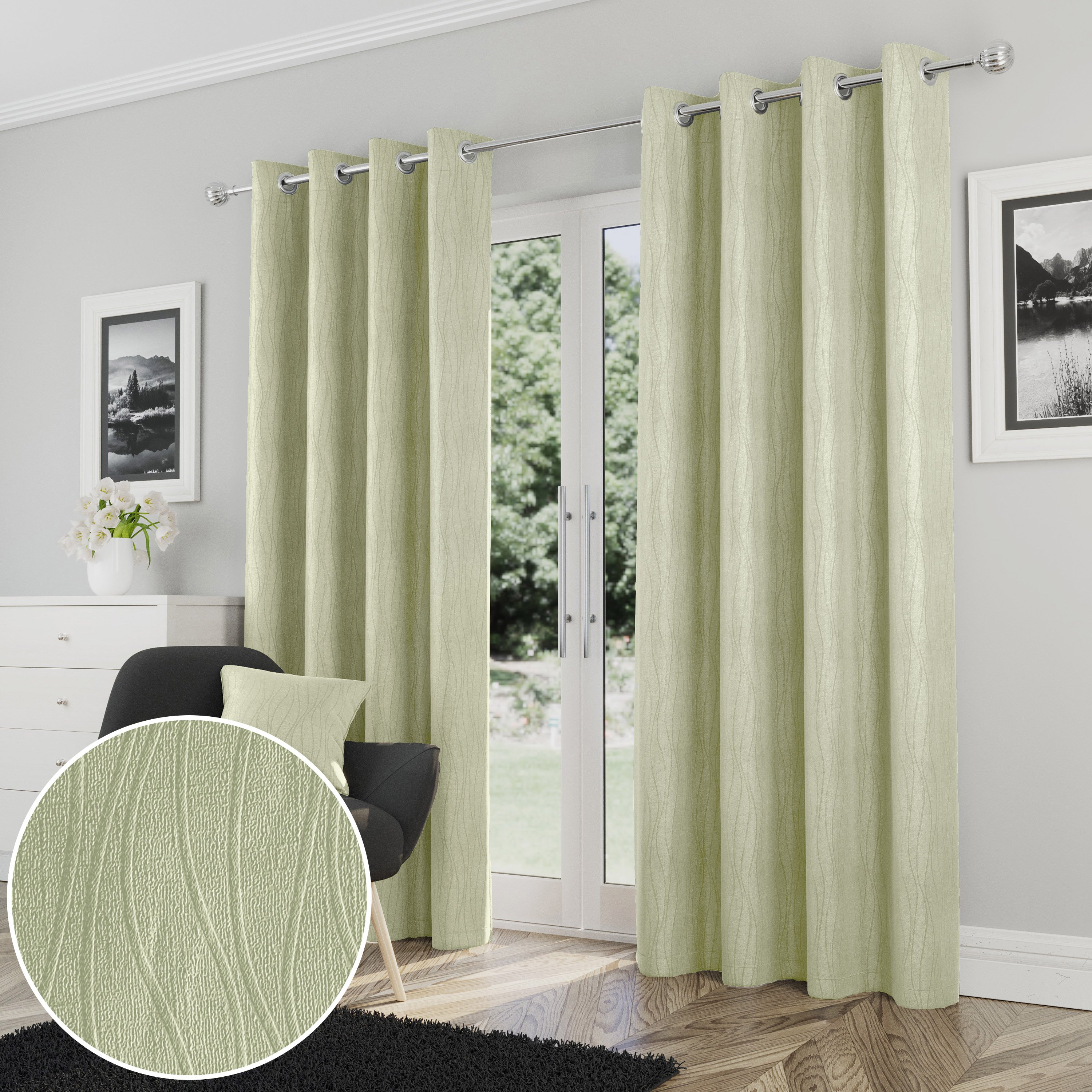 Enhanced Living Goodwood Eyelet Thermal Curtains - 168 x 229cm - Green