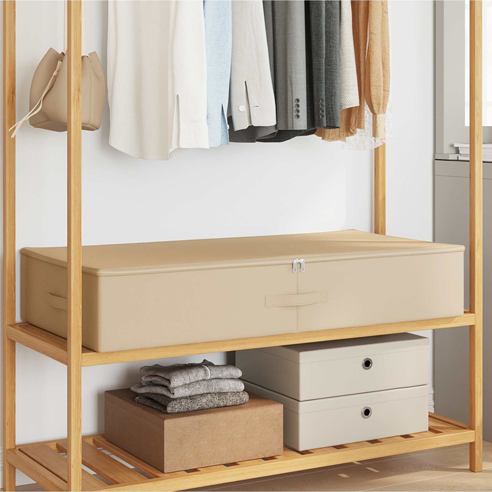 Walplus Fabric Storage Box Non-woven - Cream - 100 x 50 x 18 cm