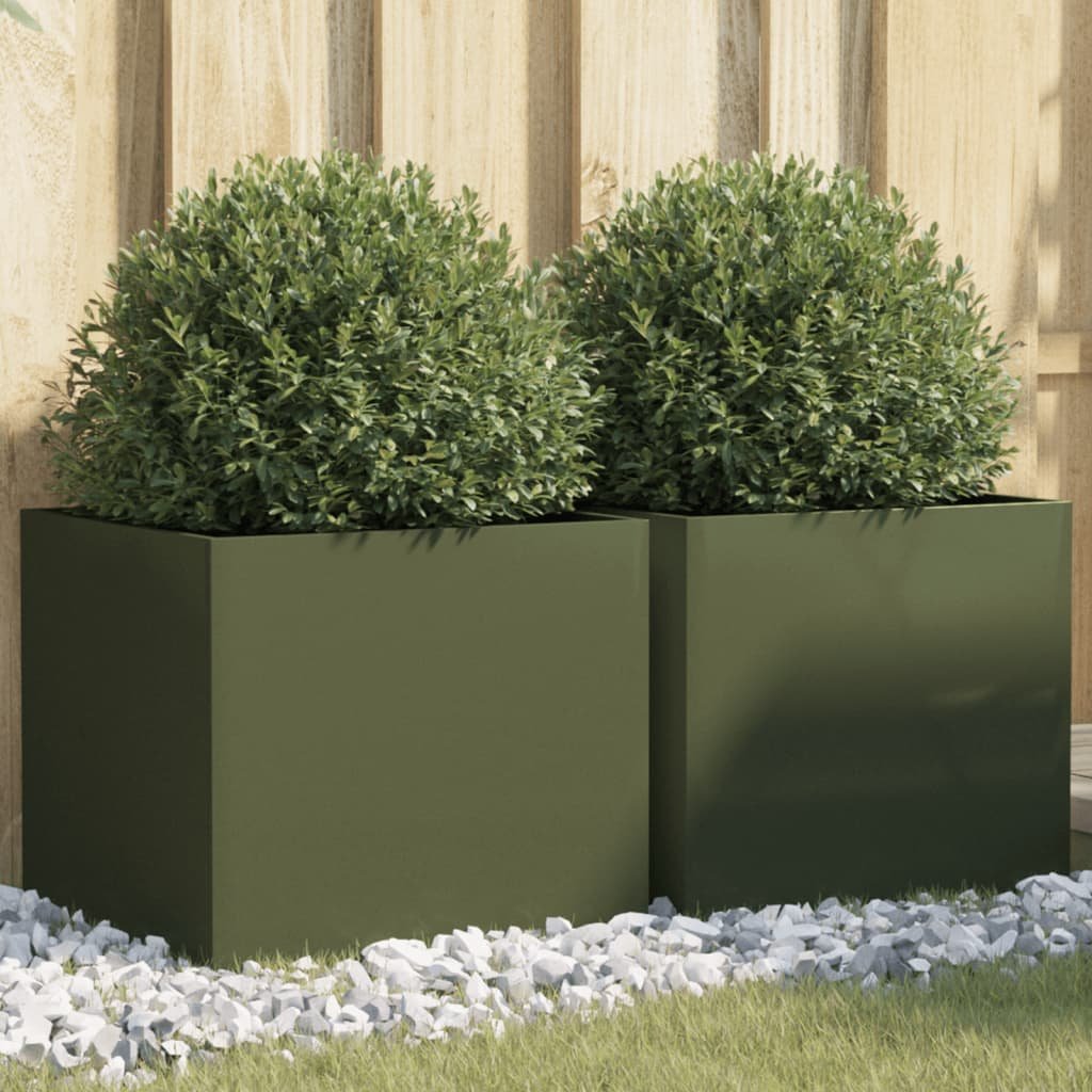 Walplus Pack of 2 Steel Garden Planter - Olive Green - 42 x 40 x 39 cm