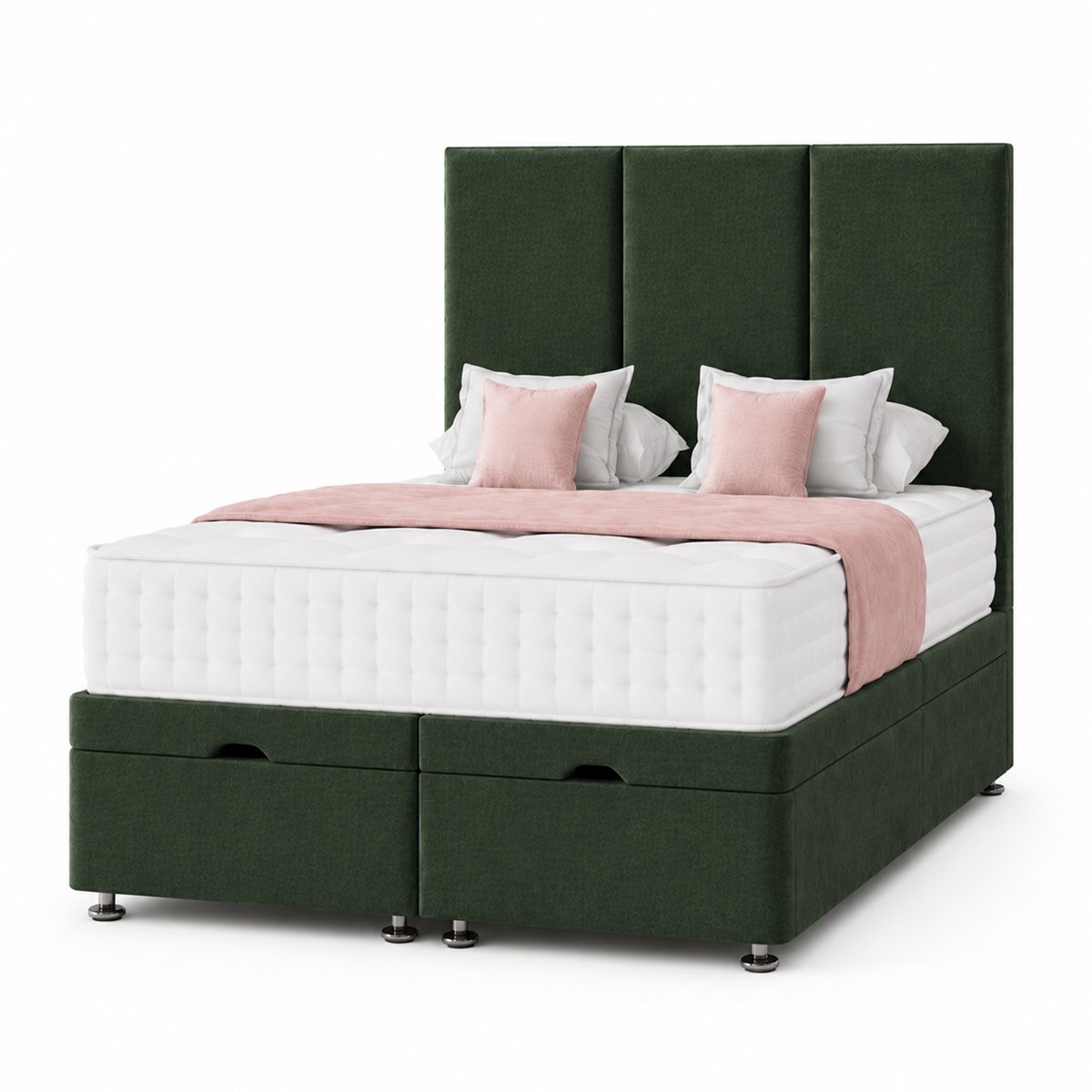 Comfy Deluxe Super King End‑lift Ottoman Plush Storage Bed Set - Green