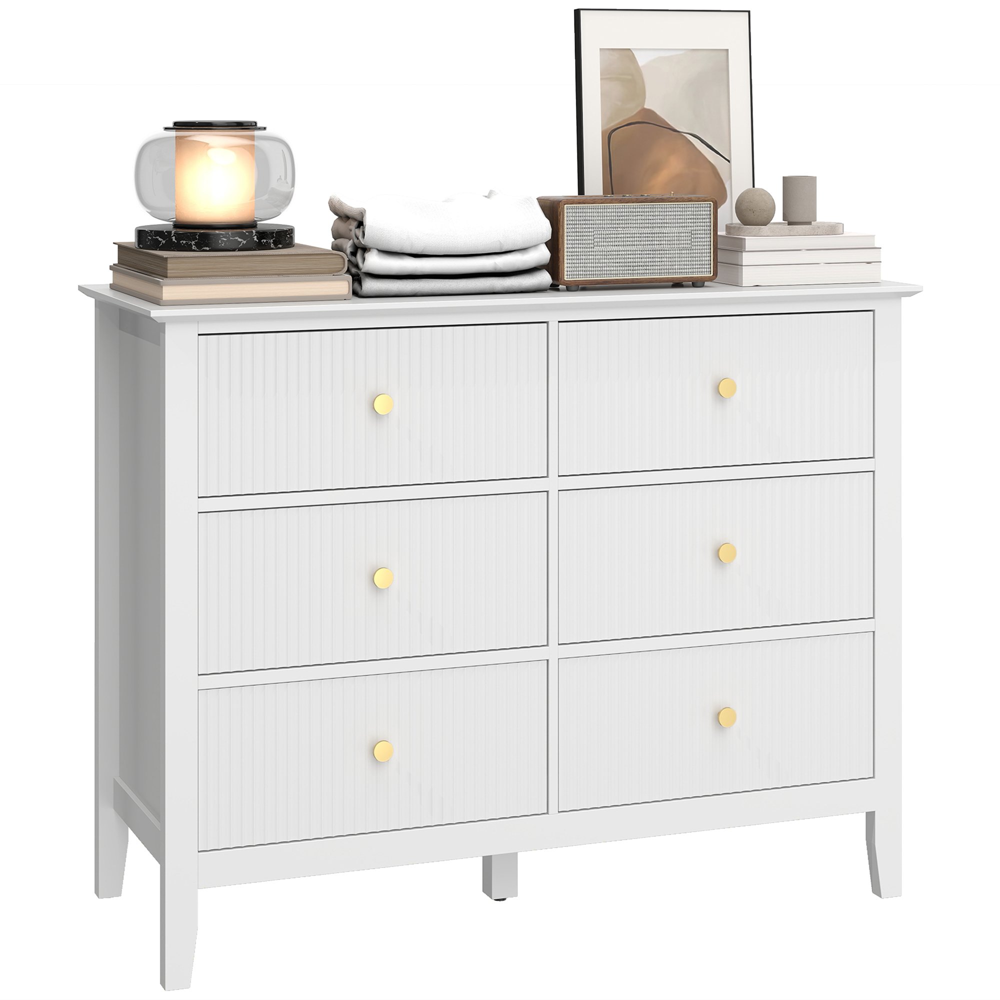 HOMCOM Fluted 6 Drawer Chest – White