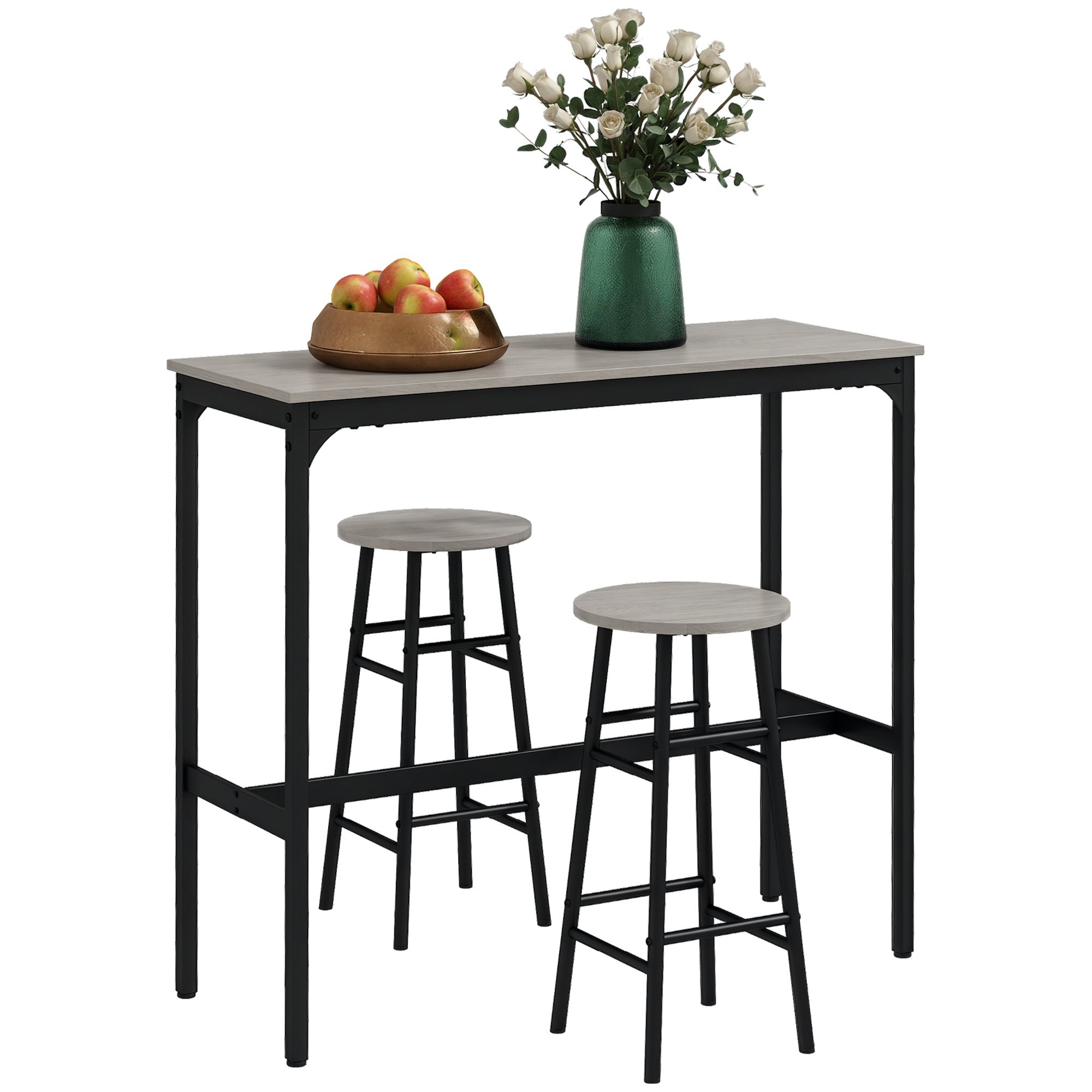 HOMCOM 3 Piece  Bar Table and Stools Set - Grey