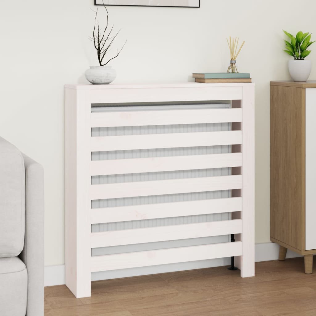 Walplus Horizontal Slats Solid Wood Radiator Cover - White - 79.5 x 19 x 84 cm