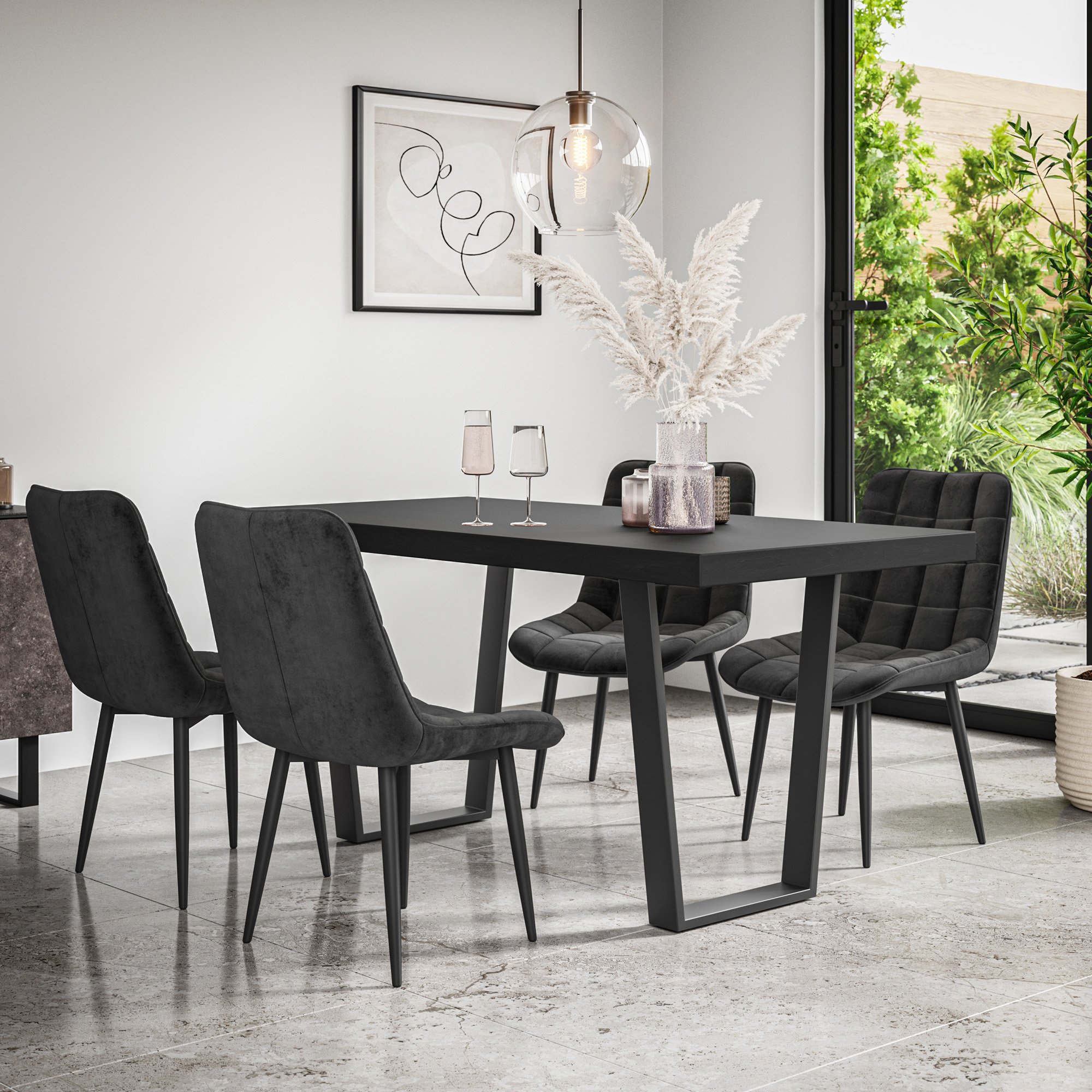 Furniture Online Aria Nova Black Top Dining Table & 4 Black Chairs