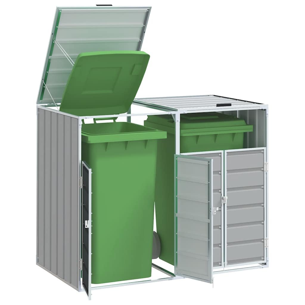 Walplus Double Steel Wheelie Bin Store - Grey - 144 x 81 x 113 cm