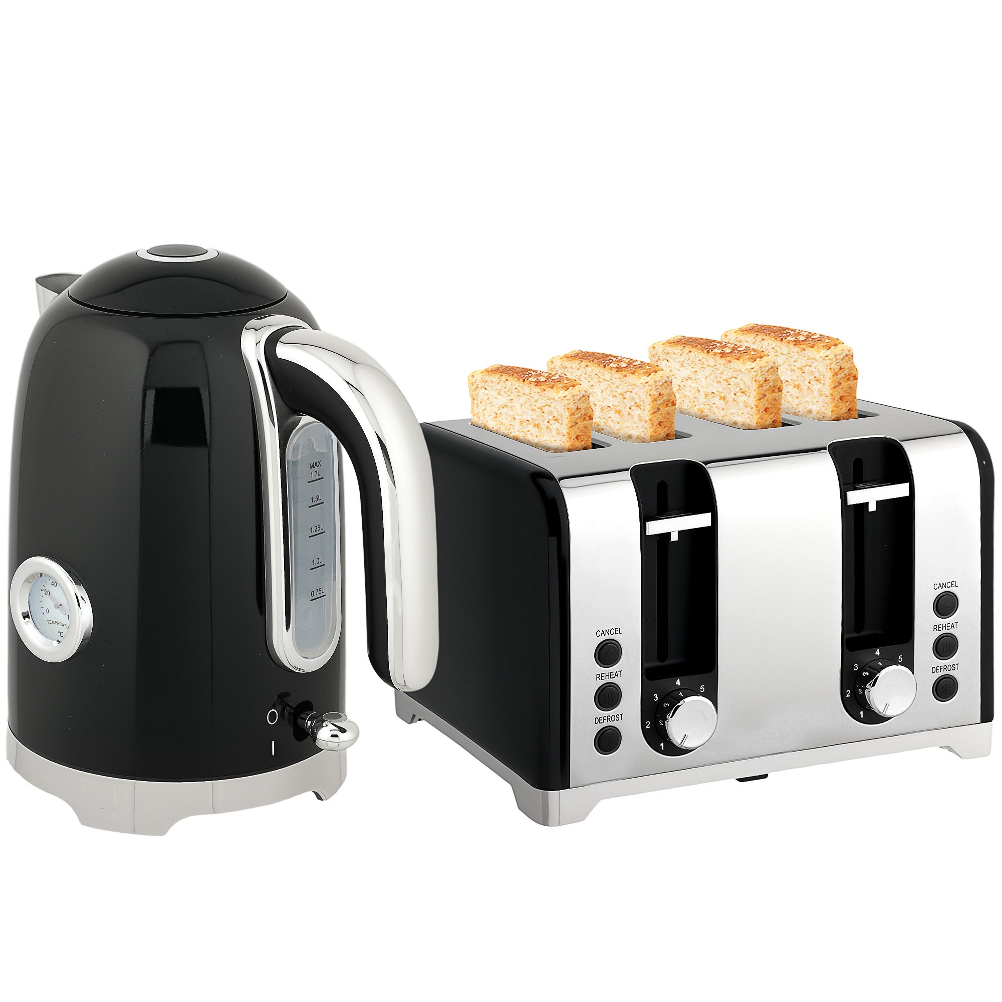 HOMCOM Retro Kettle and 4 Slice Toaster Set with Temp Display - Black
