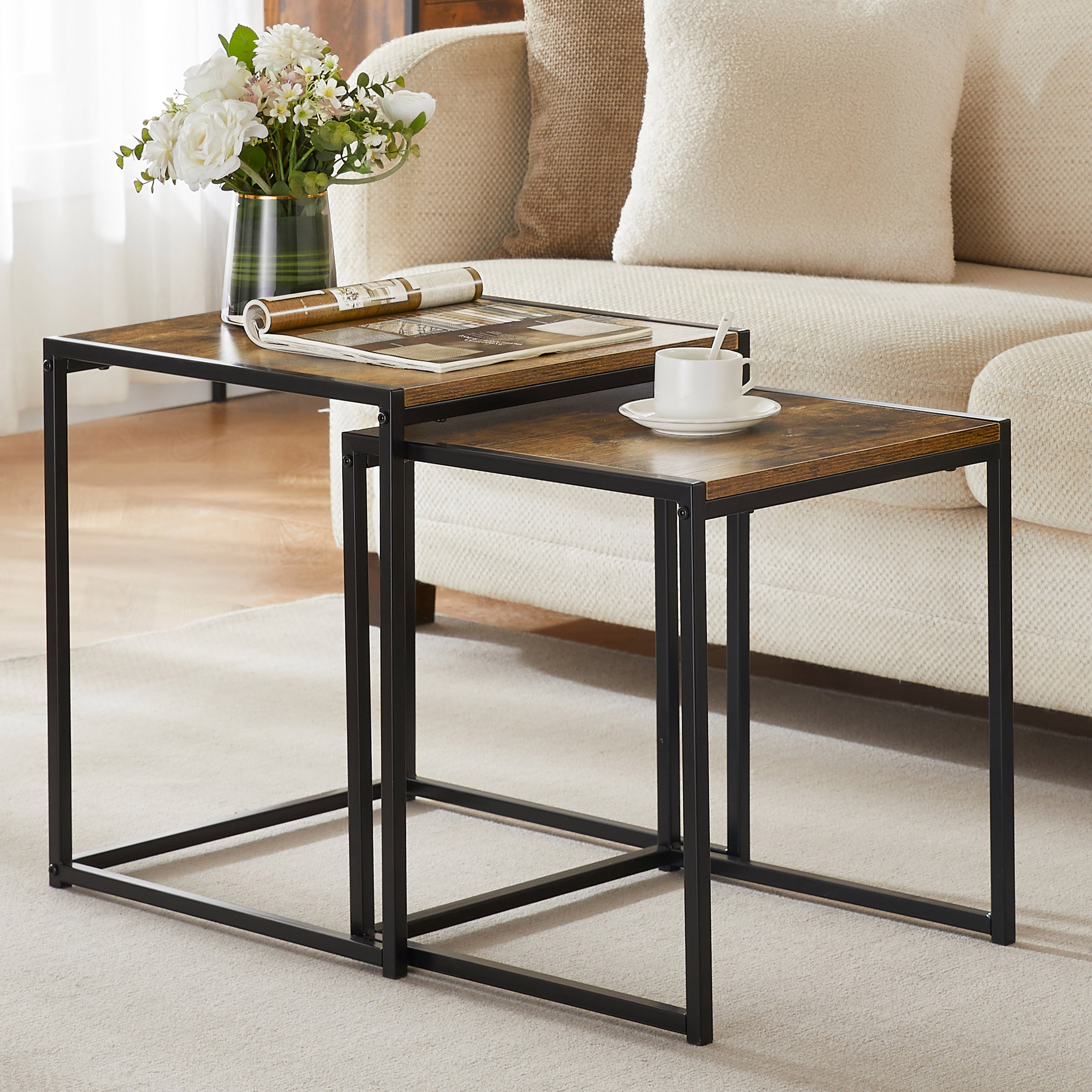 Vida Designs Brooklyn Nest of 2 Tables - Dark Wood