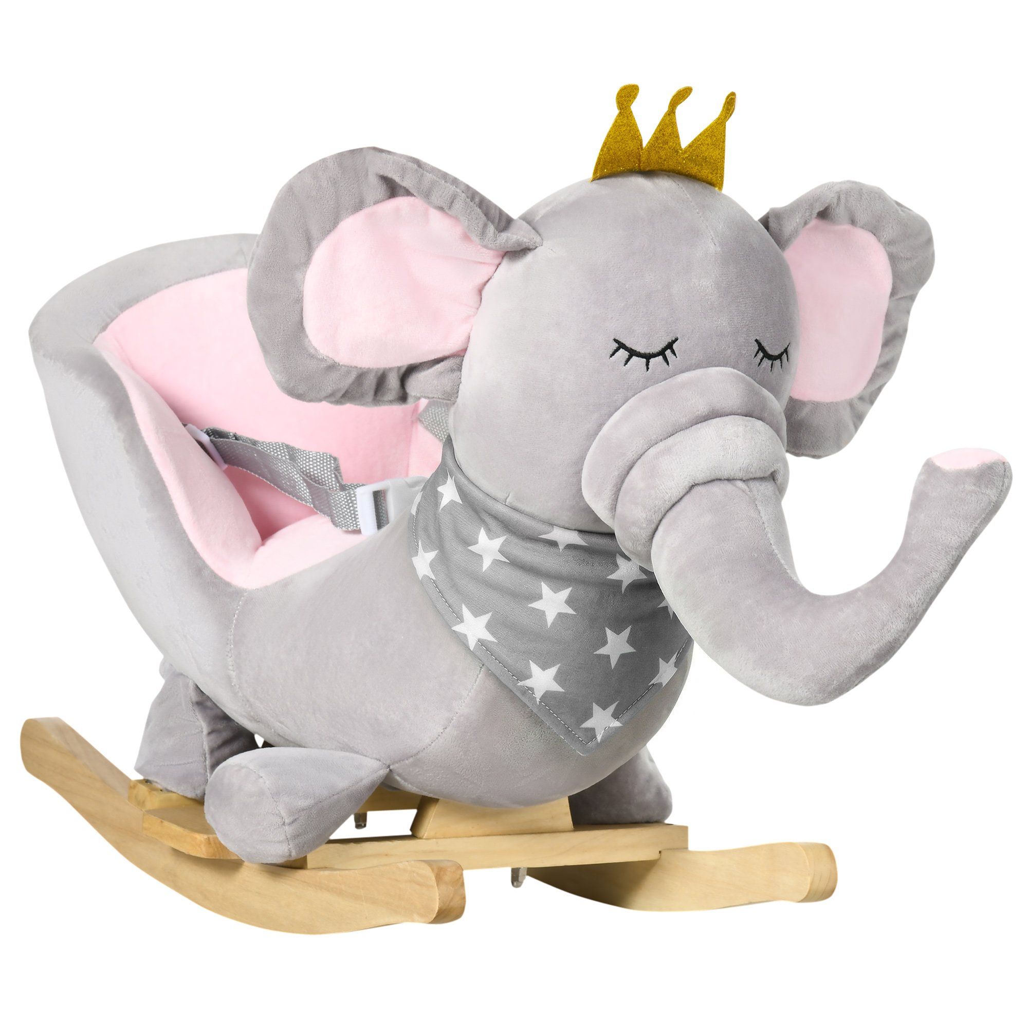 HOMCOM Plush Elephant Sound Safety Belt Baby Rocking Horse