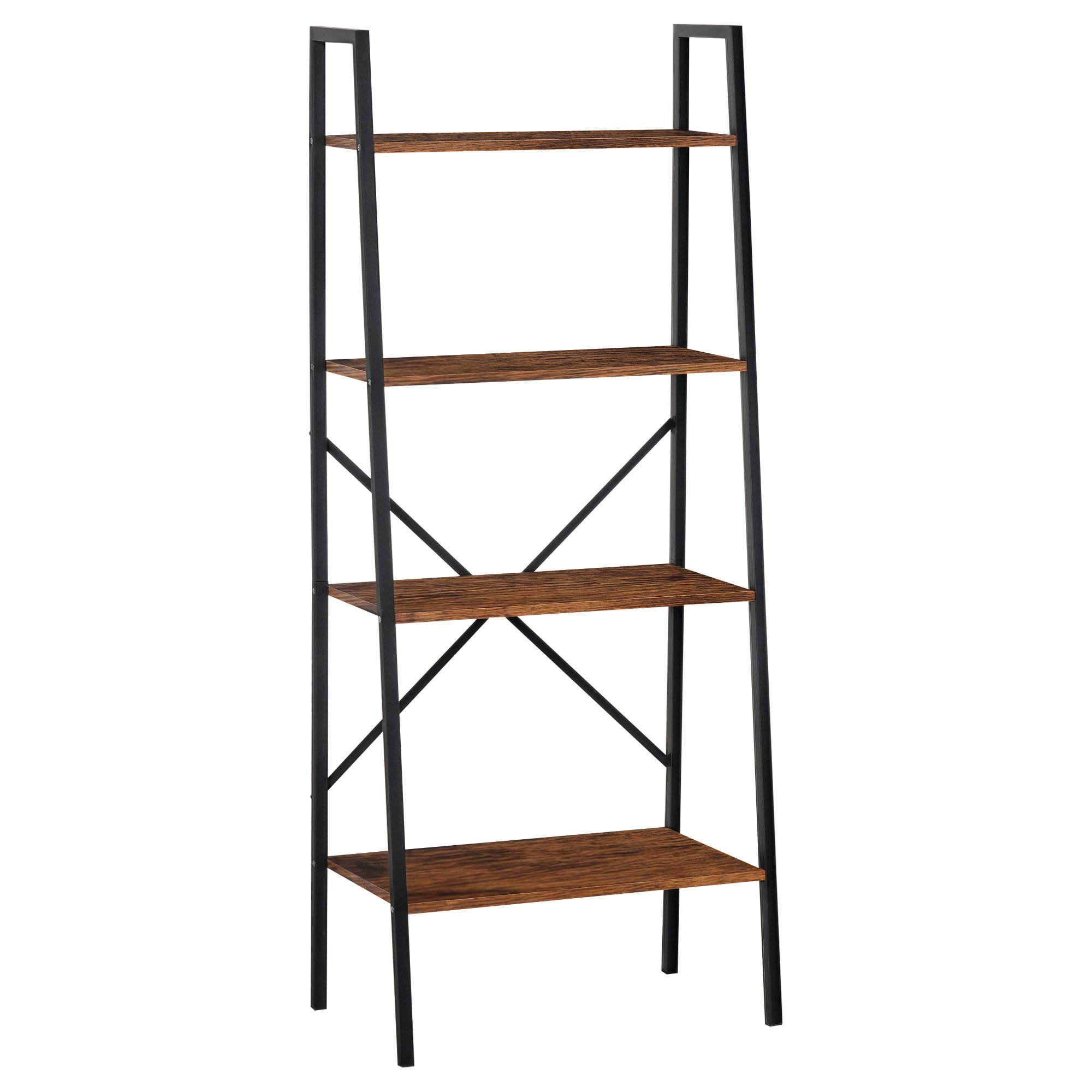 HOMCOM 4 Tier Industrial Storage Bookcase - Brown