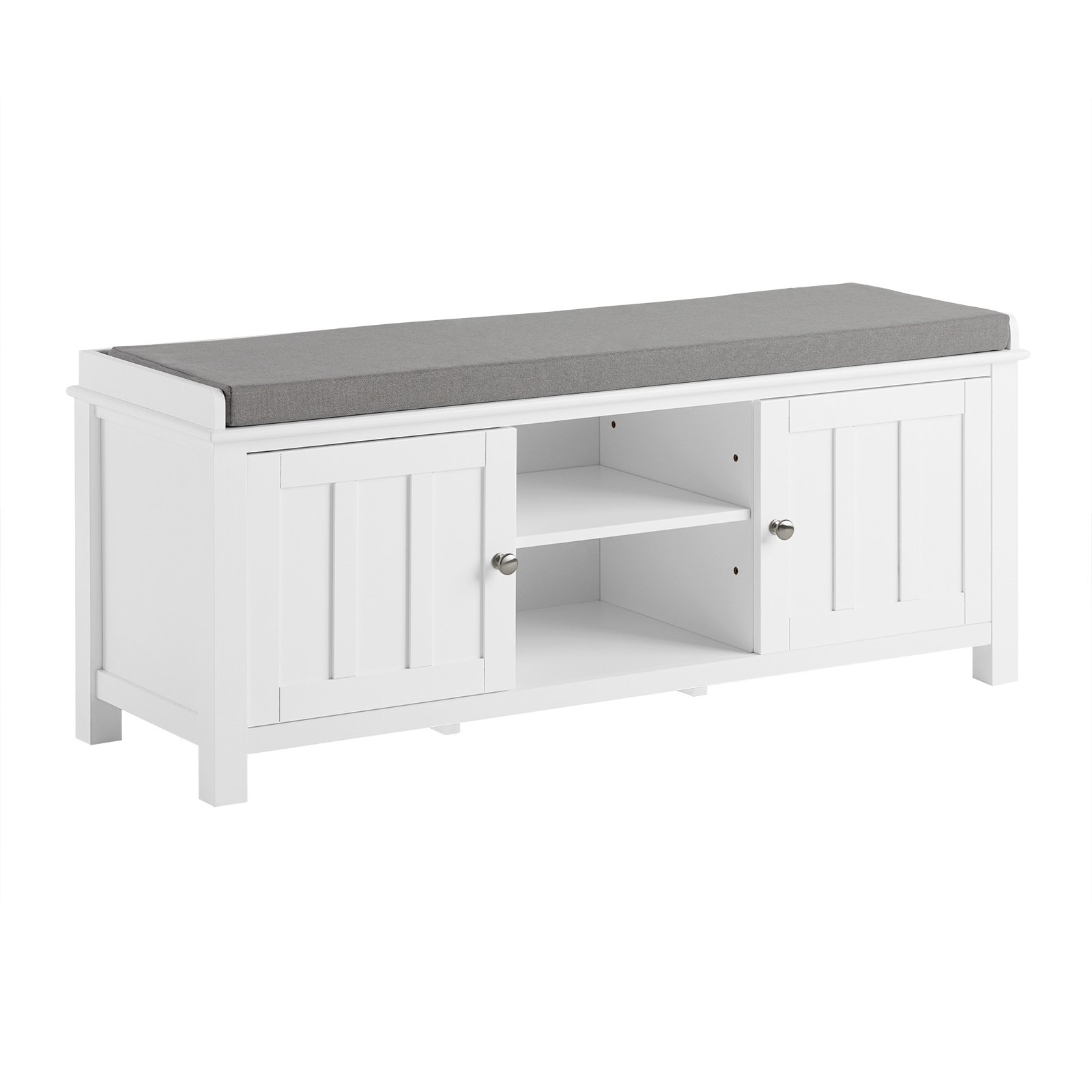 SoBuy 2 Door 1 Adjustable Shelf Removable Cushion Shoe Storage Bench  - White